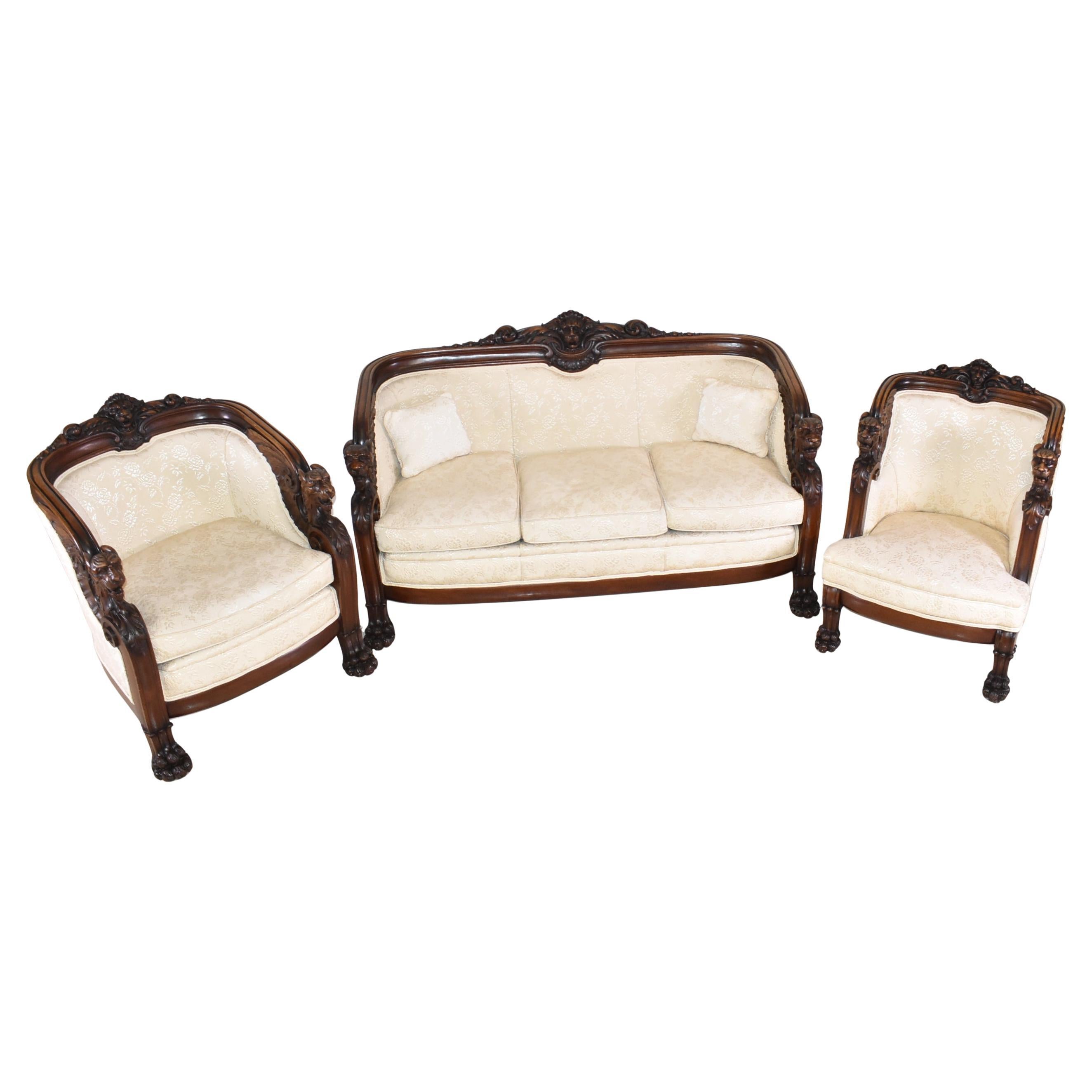 Antike J.R. Horner Mahagoni geschnitzt geflügelte Greifen Stube Set