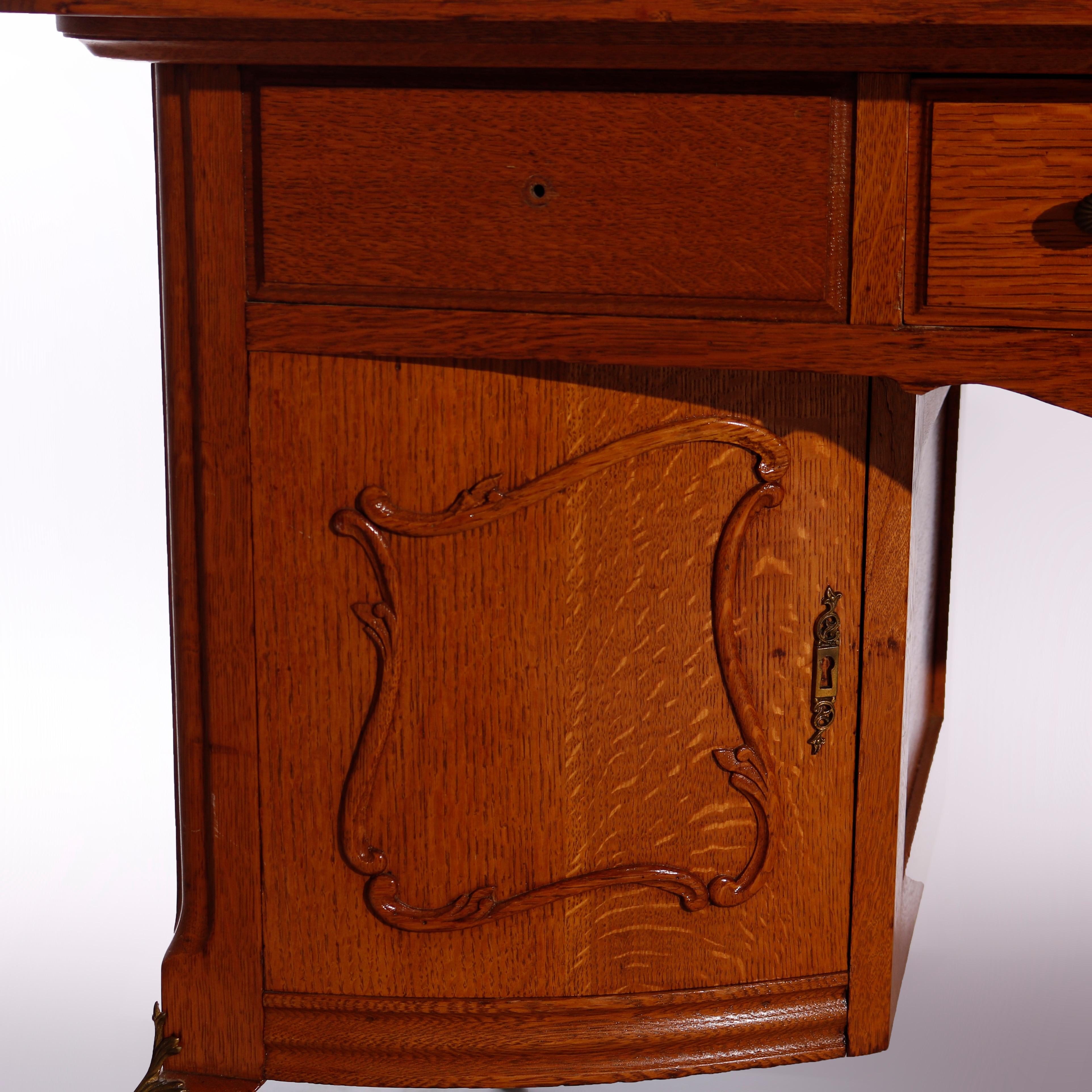 Antique RJ Horner Carved Oak Partners Desk circa 1900 8