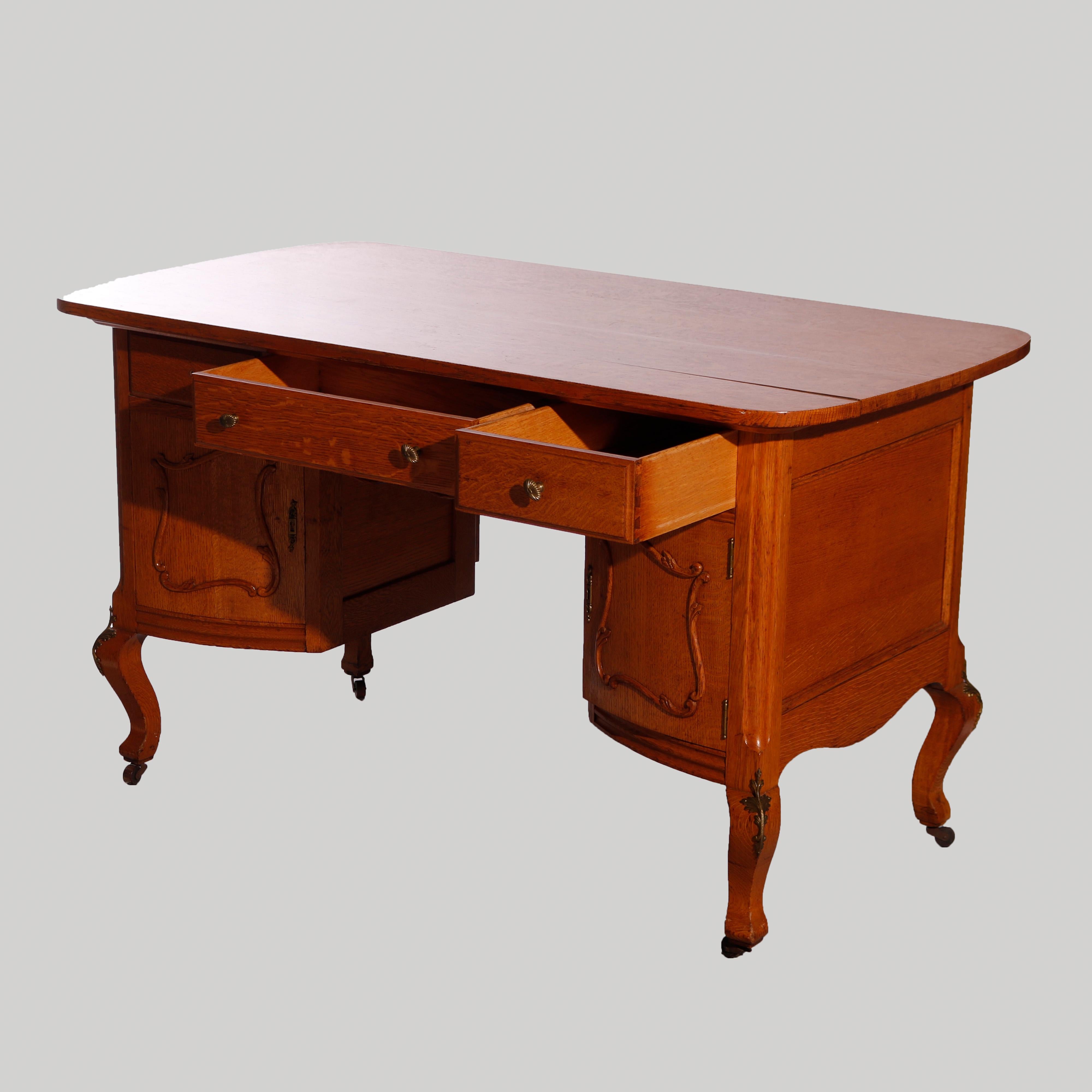 American Antique RJ Horner Carved Oak Partners Desk circa 1900
