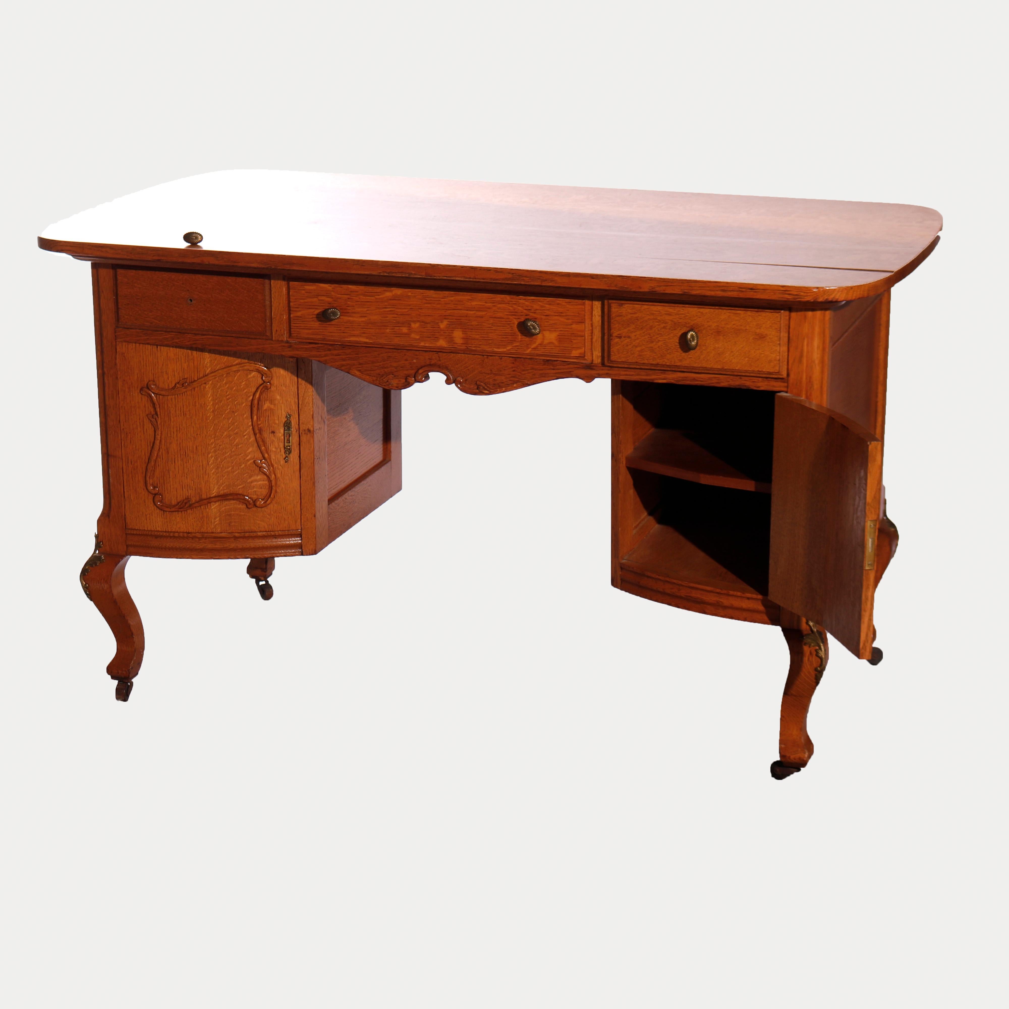 Antique RJ Horner Carved Oak Partners Desk circa 1900 In Good Condition In Big Flats, NY
