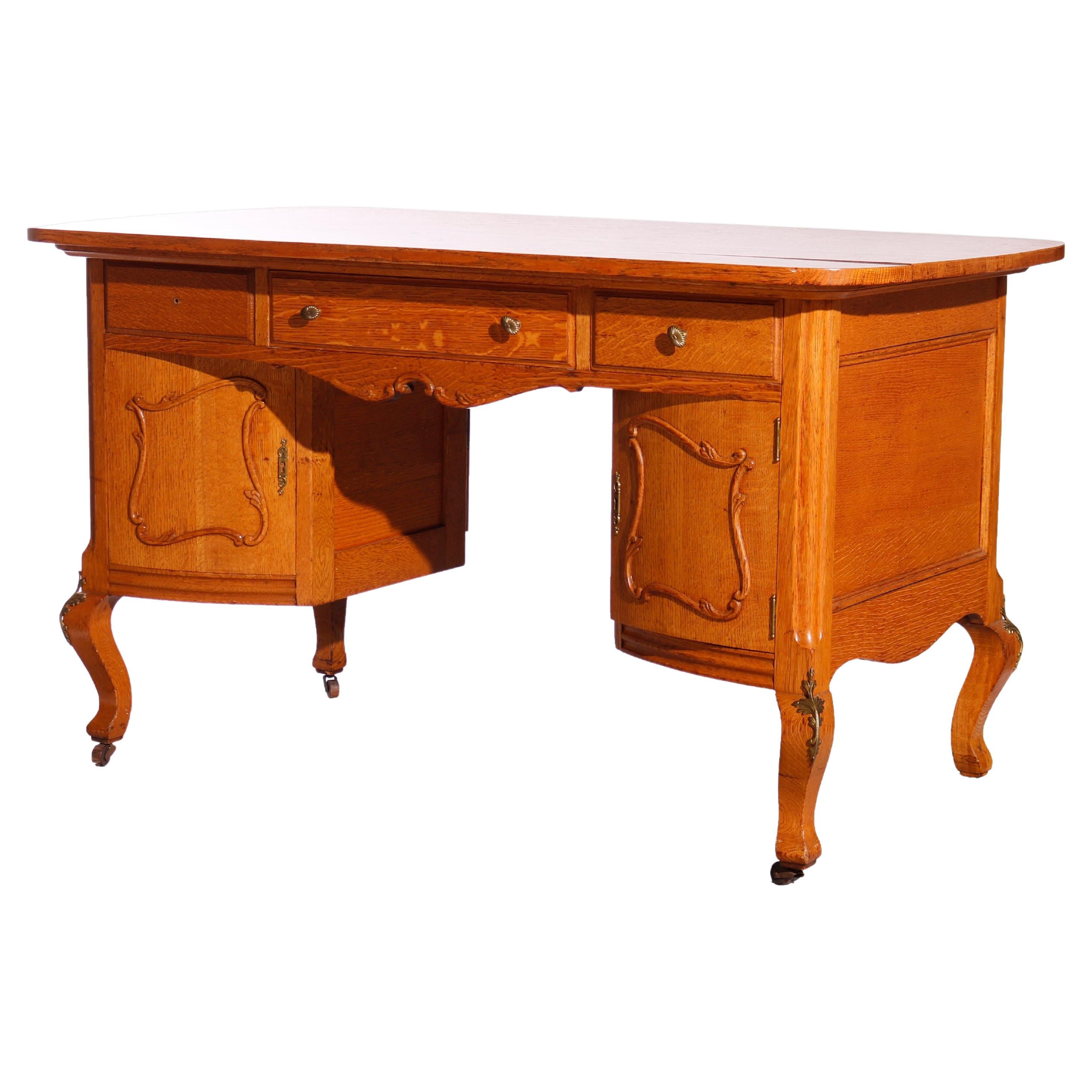 Antique RJ Horner Carved Oak Partners Desk circa 1900