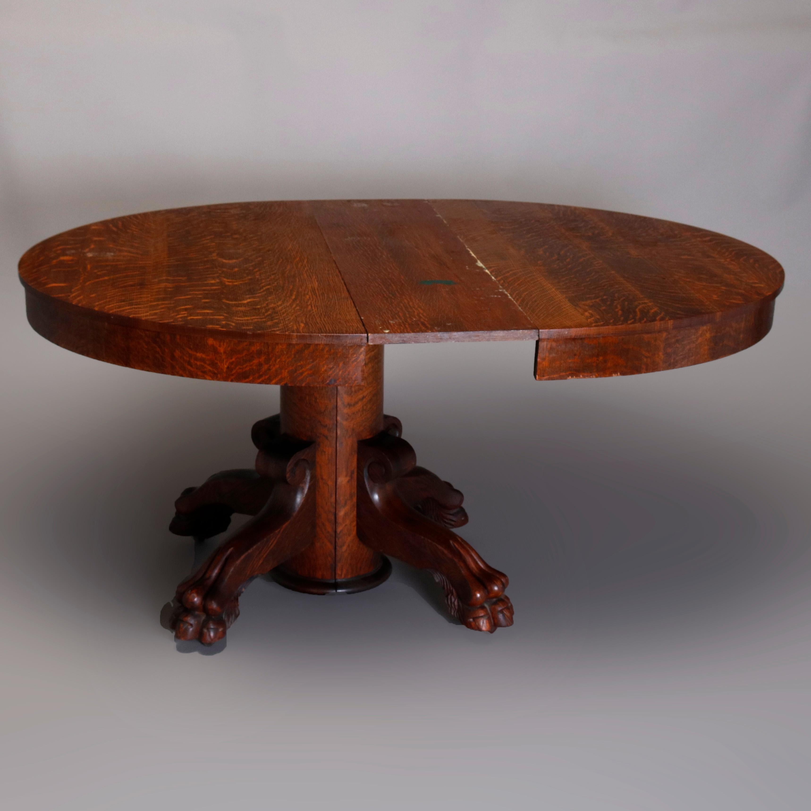 Antique R.J. Horner Carved Oak Split Pedestal Dining Table with Paw Feet 1