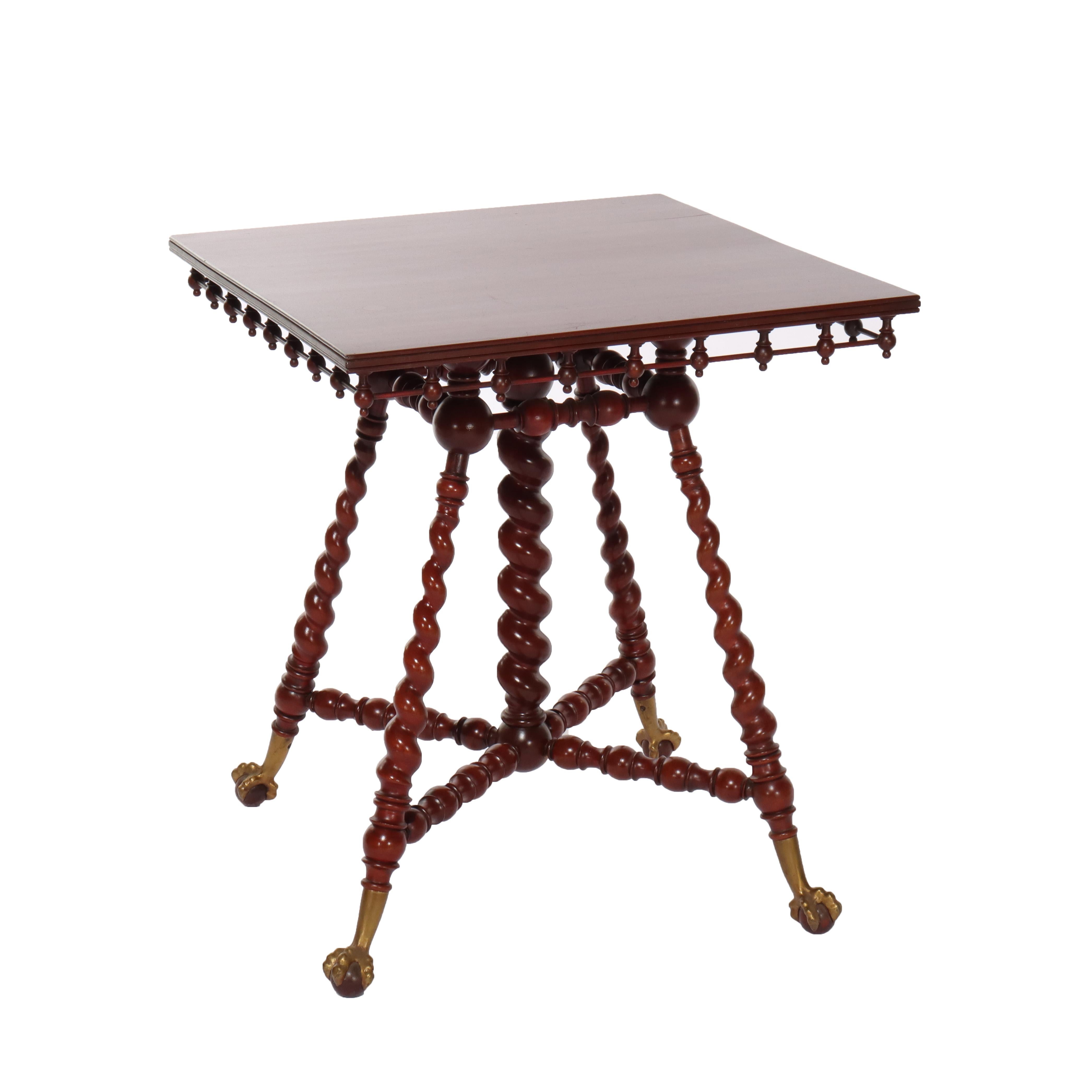 Antiguo RJ Horner Mesa de lámpara con patas torcidas de cerezo C1920 en venta 2