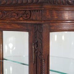 Antique RJ Horner Diminutive Oak Vitrine/China Cabinet, Carved Foliate, C1910
