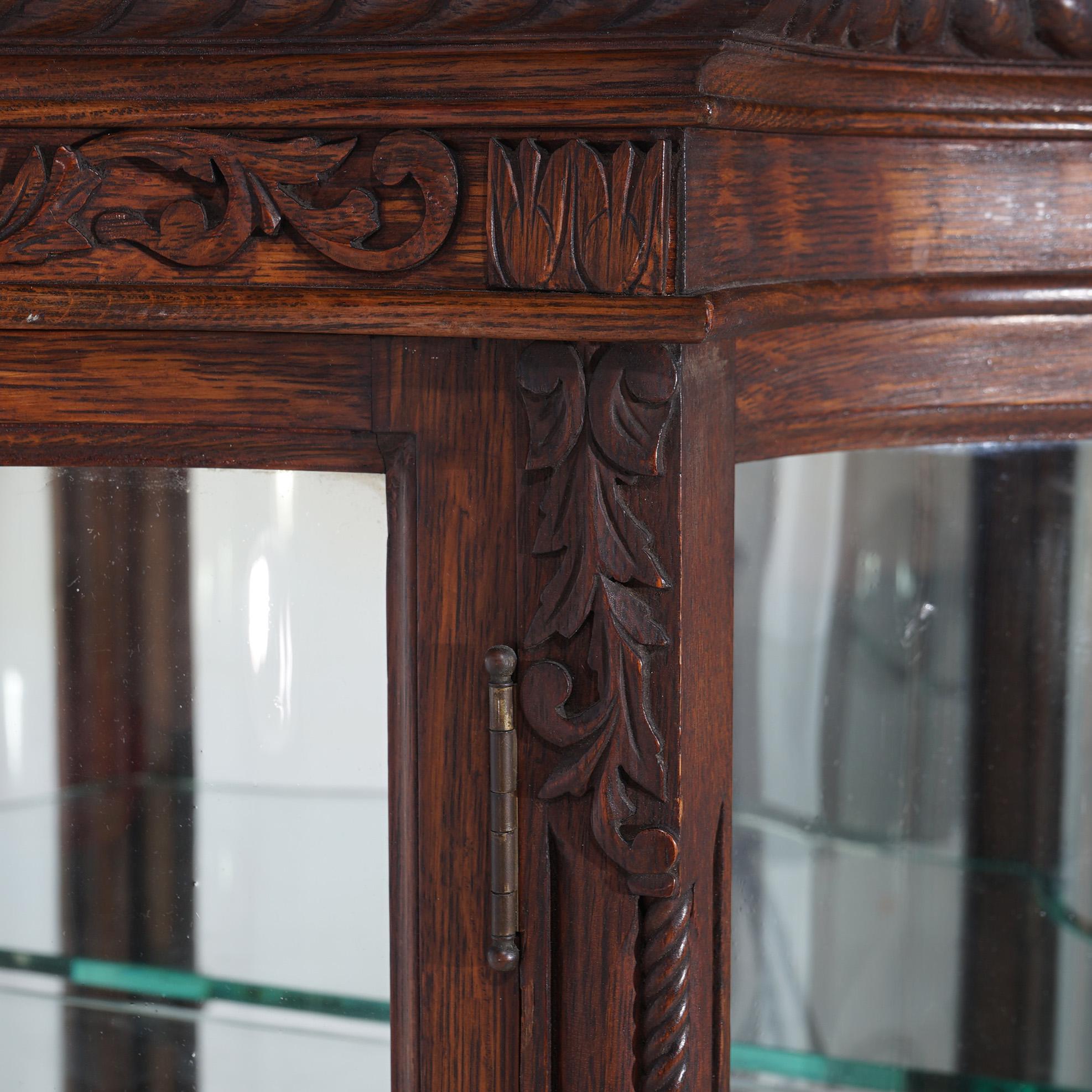 Antique RJ Horner Diminutive Oak Vitrine/China Cabinet, Carved Foliate, C1910 In Good Condition For Sale In Big Flats, NY