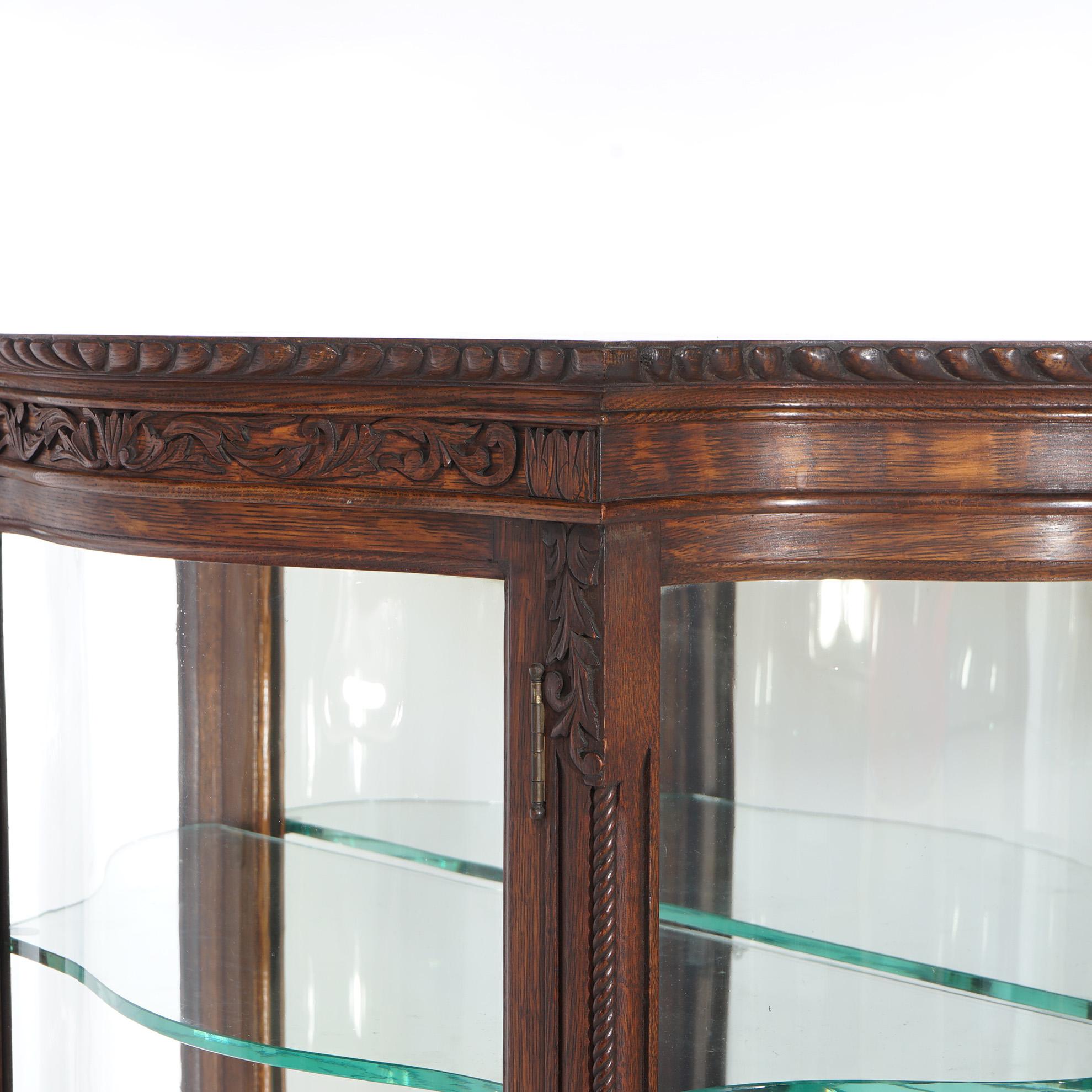 20th Century Antique RJ Horner Diminutive Oak Vitrine/China Cabinet, Carved Foliate, C1910 For Sale
