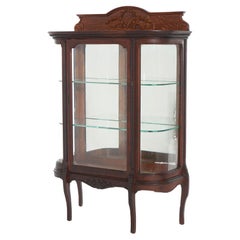 Antiguo RJ Horner Vitrina diminuta de roble con cinta y elementos foliados C1910