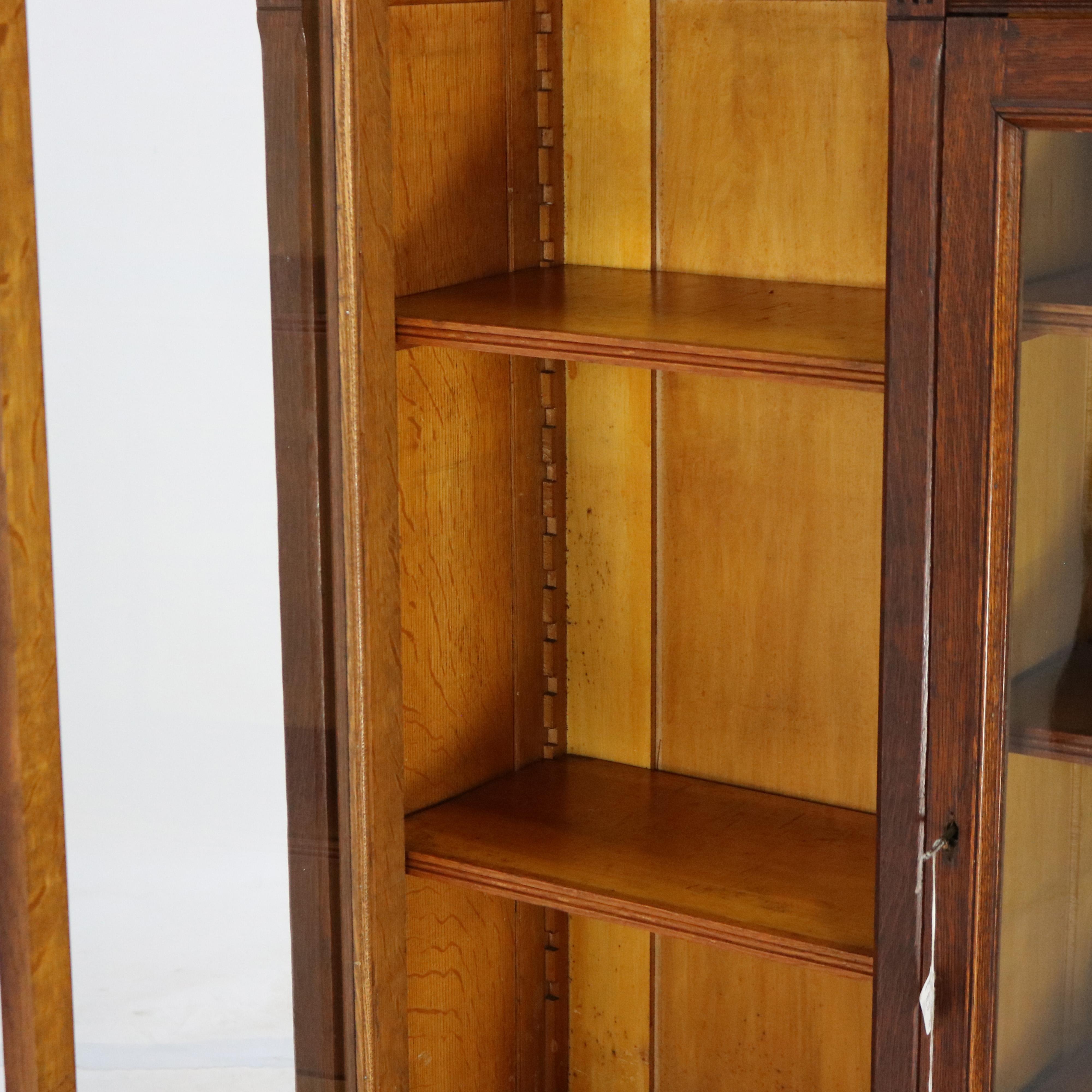 Antique RJ Horner Eastlake Style Carved Oak Four Door 3-Drawer Bookcase C1910 7