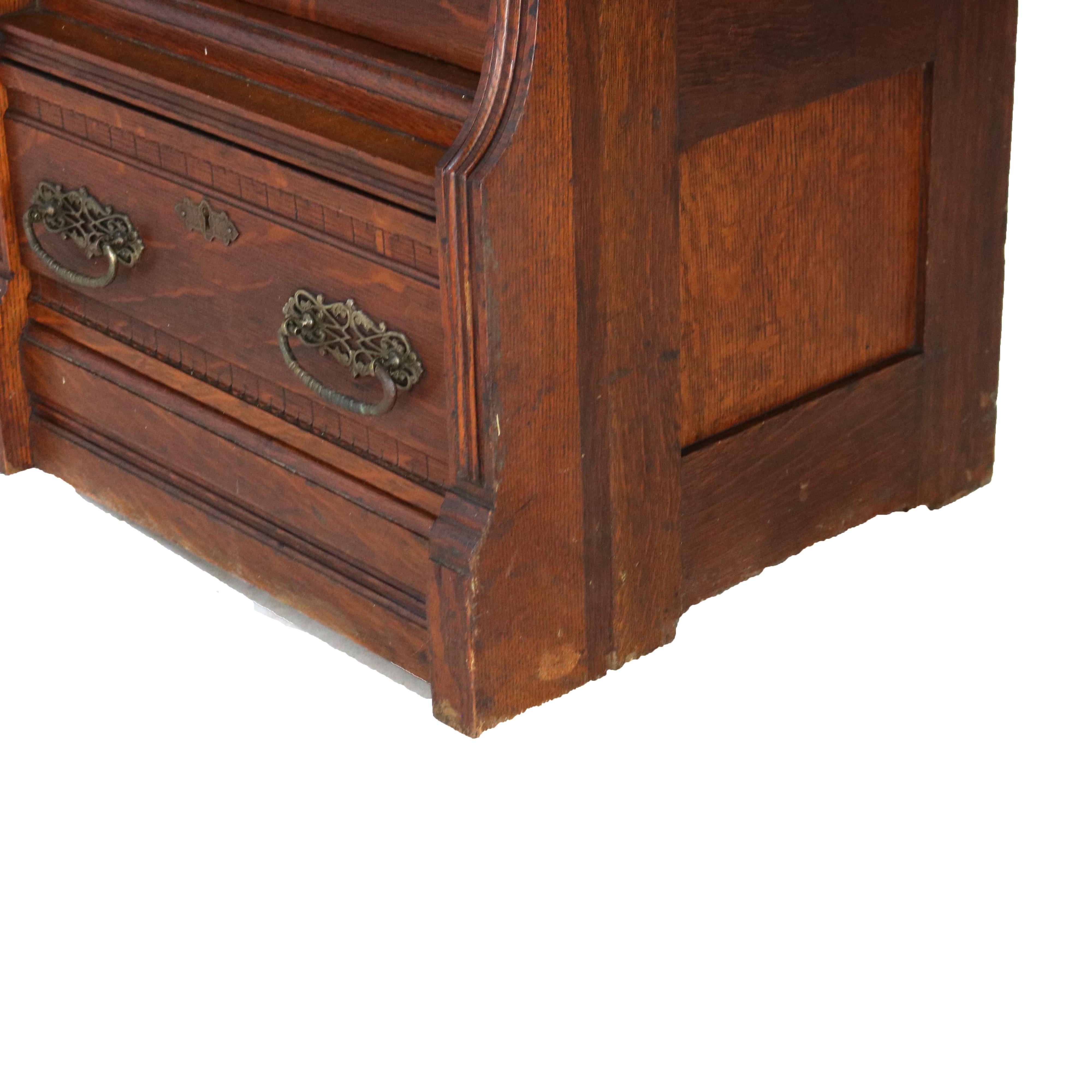 Antique RJ Horner Eastlake Style Carved Oak Four Door 3-Drawer Bookcase C1910 11