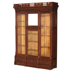 Antique RJ Horner Eastlake Style Carved Oak Four Door 3-Drawer Bookcase C1910
