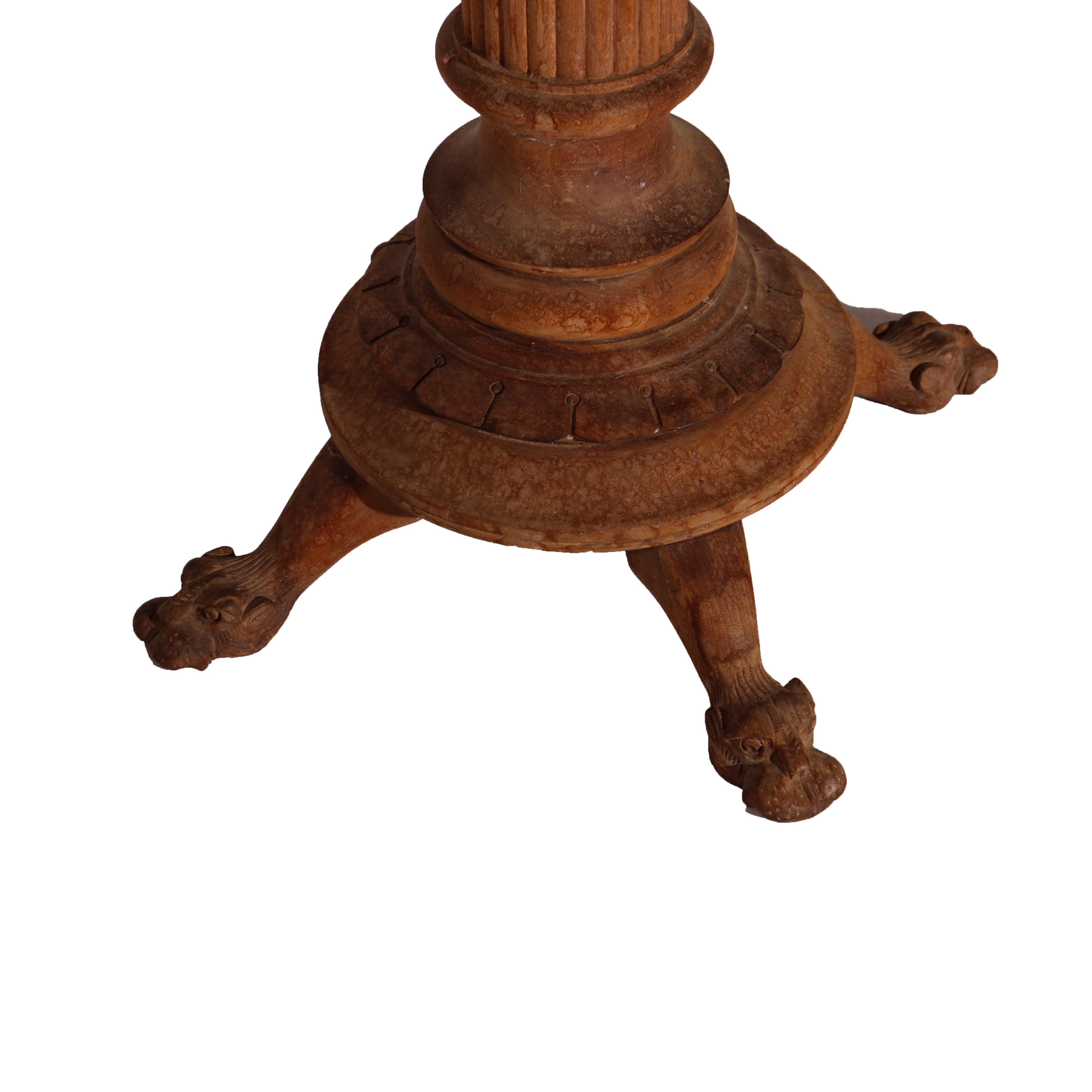 An antique RJ Horner sculpture display pedestal offers mahogany construction with reeded column raised on four lion form feet, c1900

Measures - 37.25