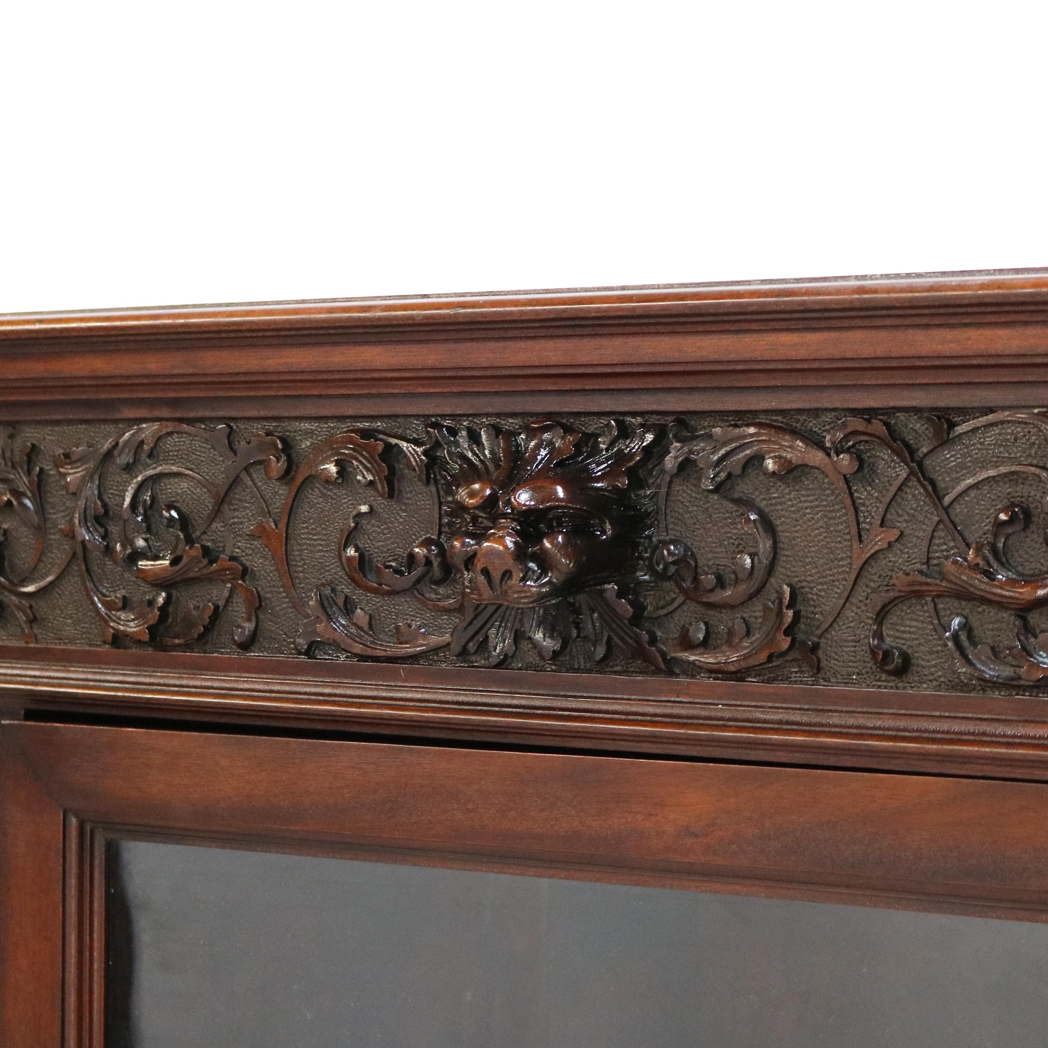 Antique RJ Horner Figural Carved Mahogany Triple Bookcase with Lion Heads C1890 6