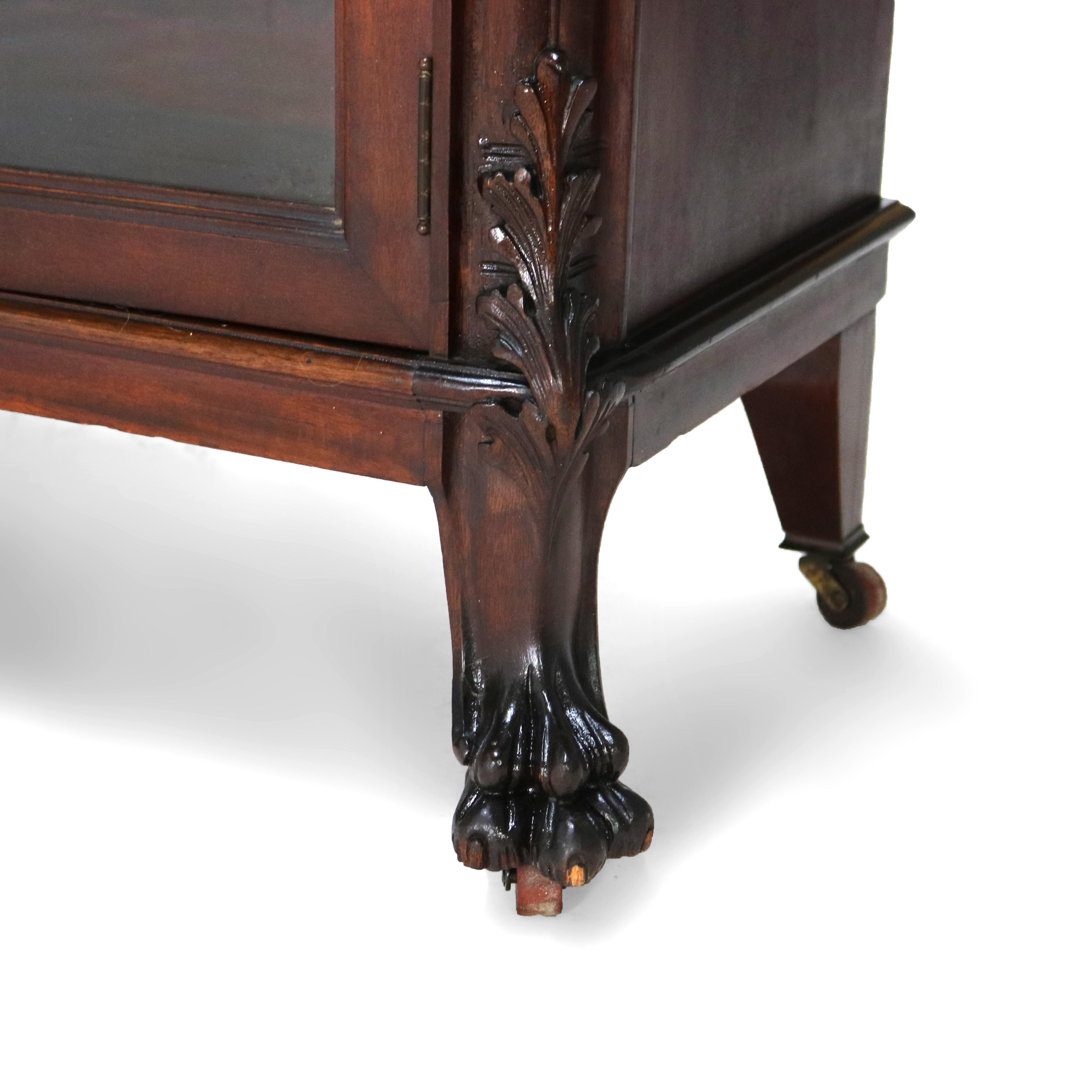 Antique RJ Horner Figural Carved Mahogany Triple Bookcase with Lion Heads C1890 1