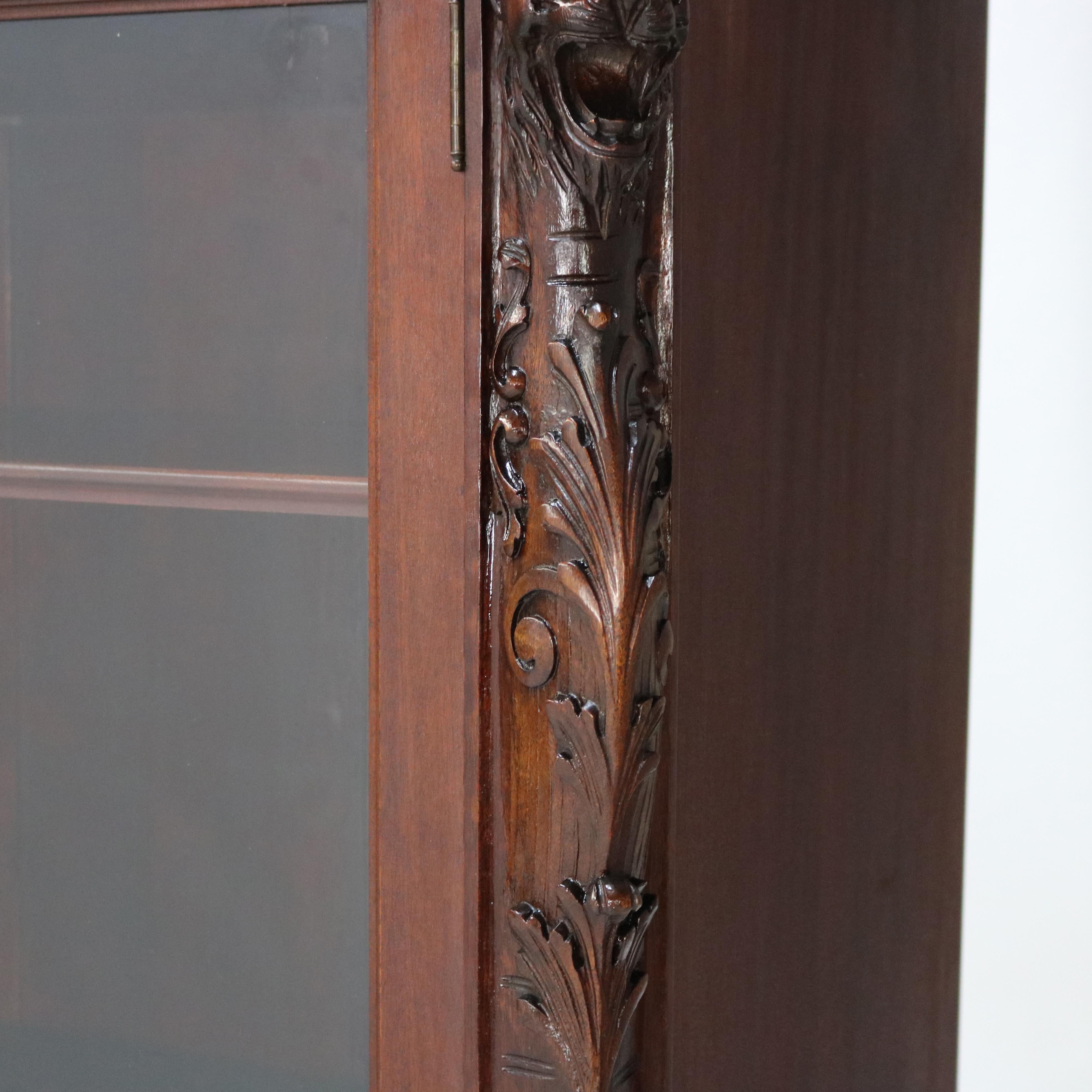 Antique RJ Horner Figural Carved Mahogany Triple Bookcase with Lion Heads C1890 3