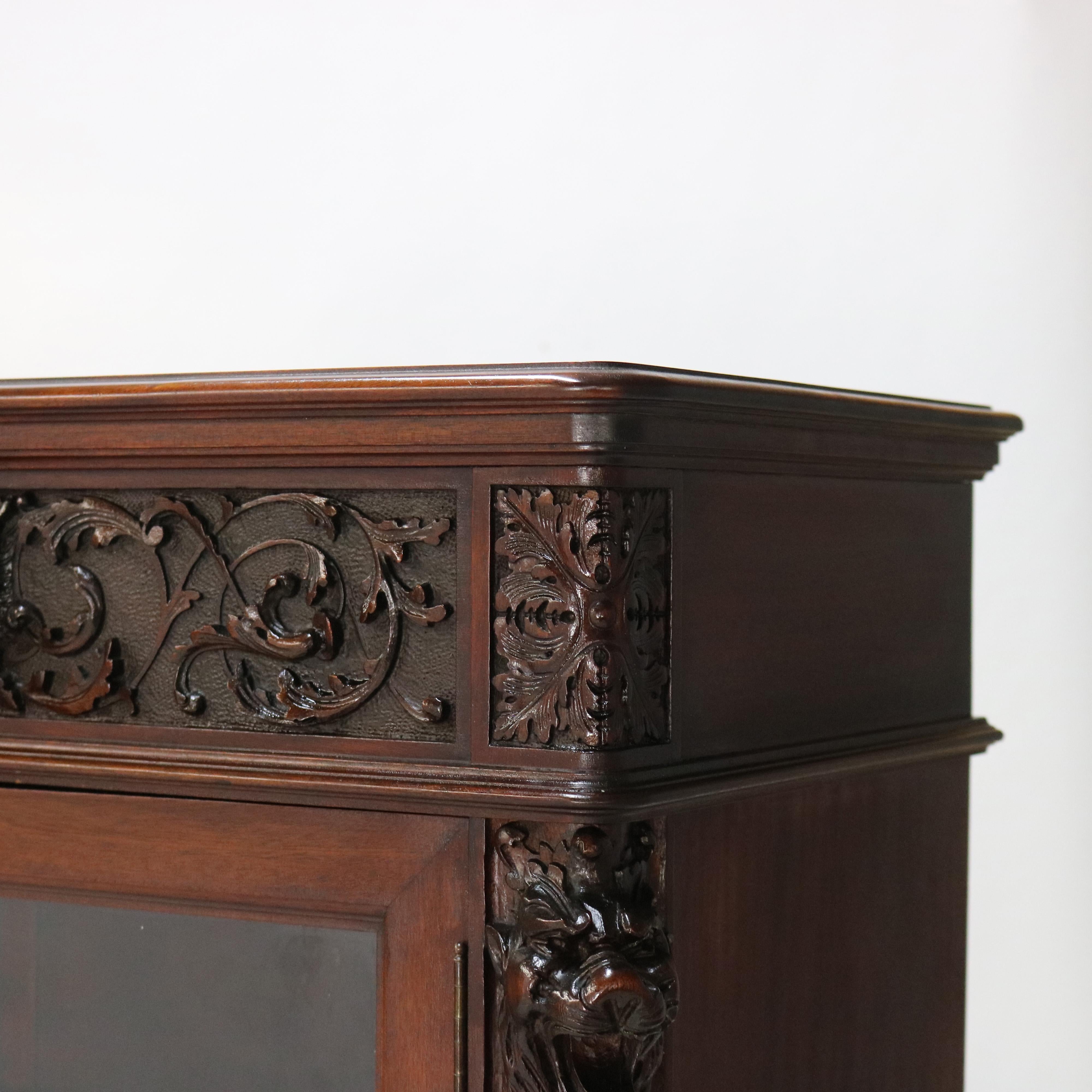 Antique RJ Horner Figural Carved Mahogany Triple Bookcase with Lion Heads C1890 5
