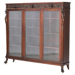 Antique RJ Horner Figural Carved Mahogany Triple Bookcase with Lion Heads C1890