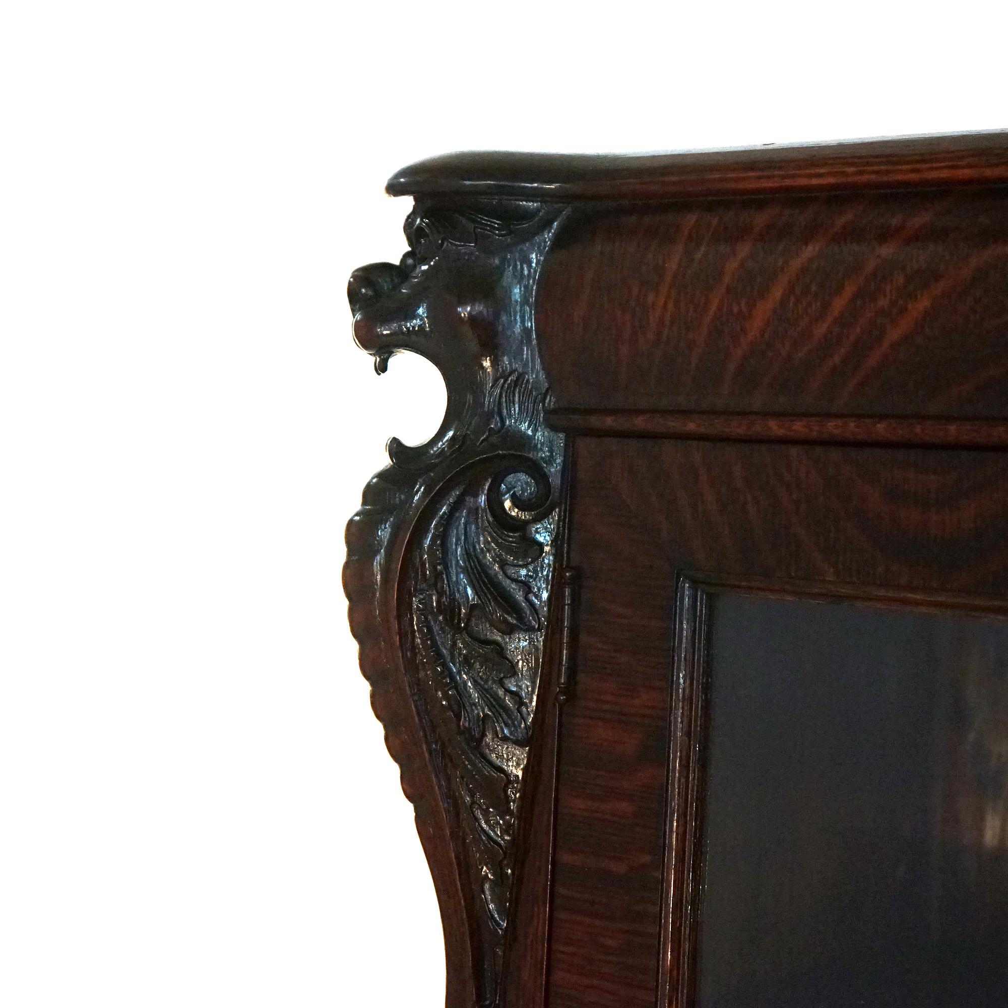 Antique RJ Horner Figural Carved Oak Bookcase with Lion Heads & Paw Feet C1900 7