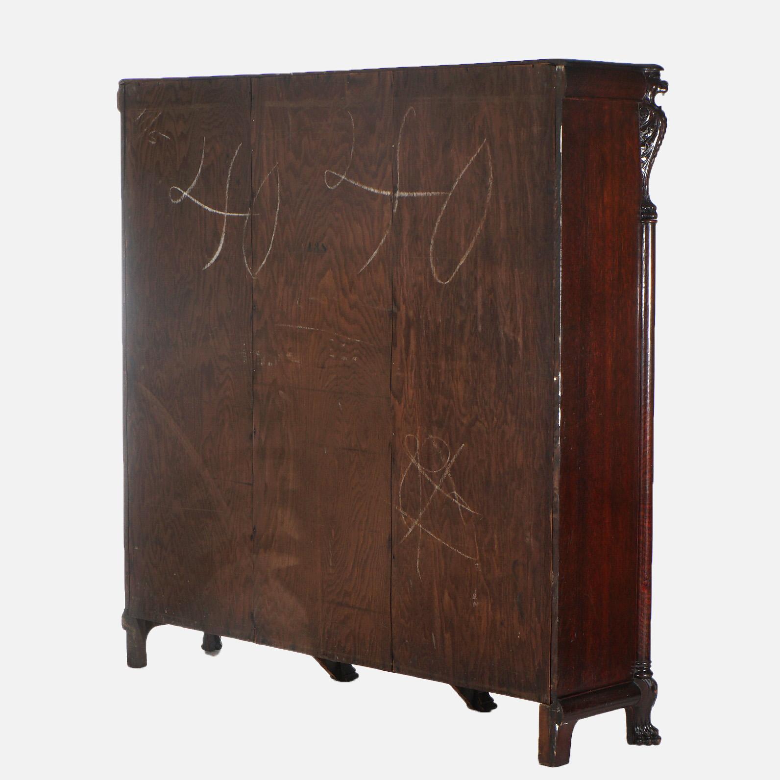 Antique RJ Horner Figural Carved Oak Bookcase with Lion Heads & Paw Feet C1900 11