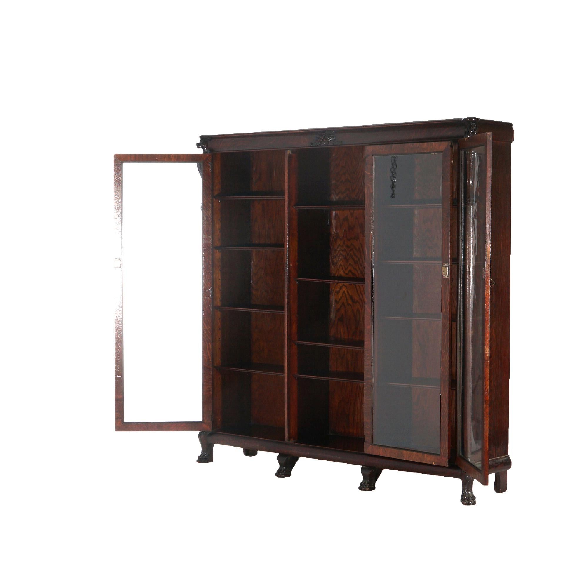 Antique RJ Horner Figural Carved Oak Bookcase with Lion Heads & Paw Feet C1900 14