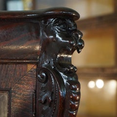 Antique RJ Horner Figural Carved Oak Bookcase with Lion Heads & Paw Feet C1900