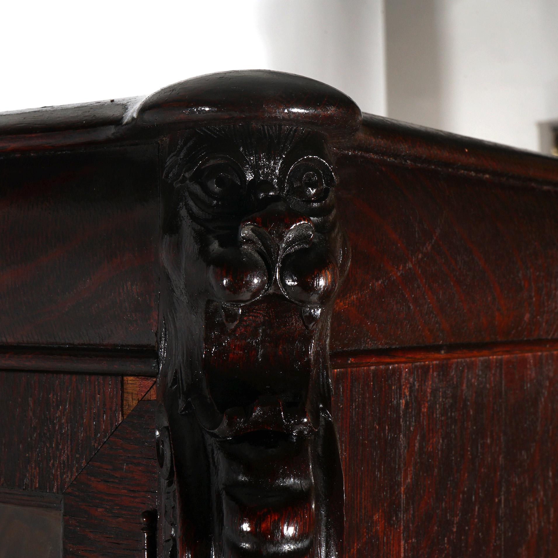 Antique RJ Horner Figural Carved Oak Bookcase with Lion Heads & Paw Feet C1900 1