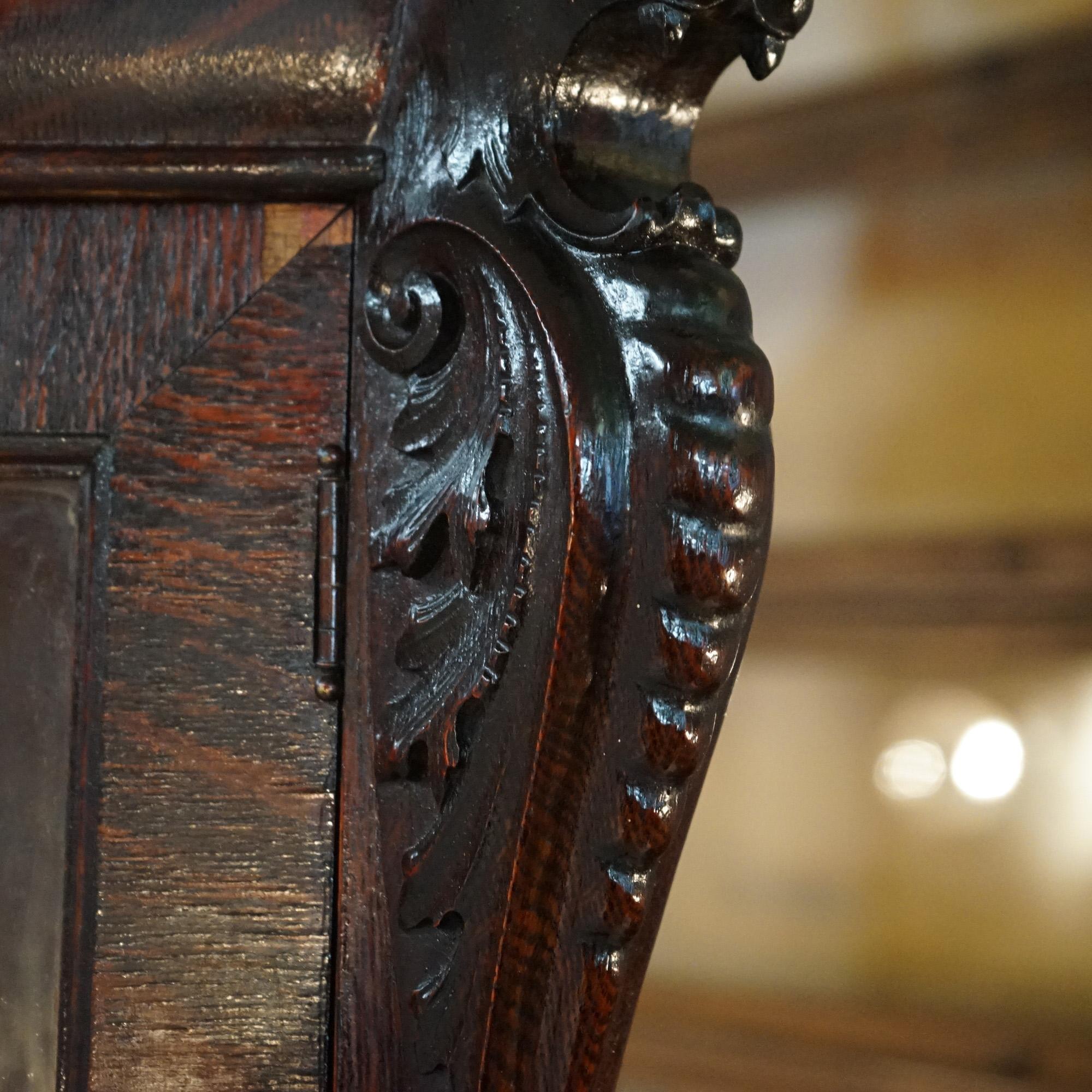 Antique RJ Horner Figural Carved Oak Bookcase with Lion Heads & Paw Feet C1900 2