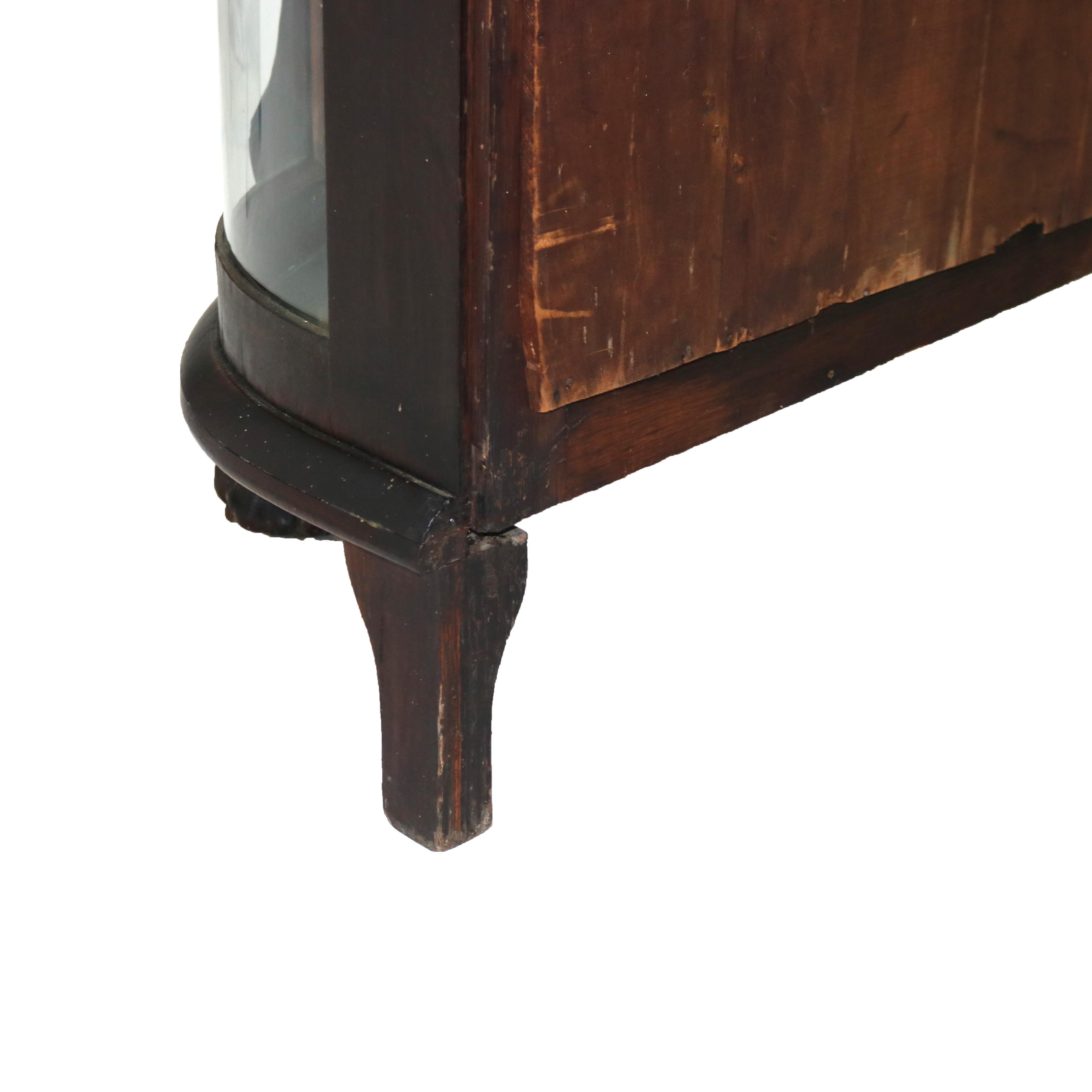 Antique RJ Horner Figural Carved Oak Curved Glass Paw Feet Curio Cabinet C1910 6