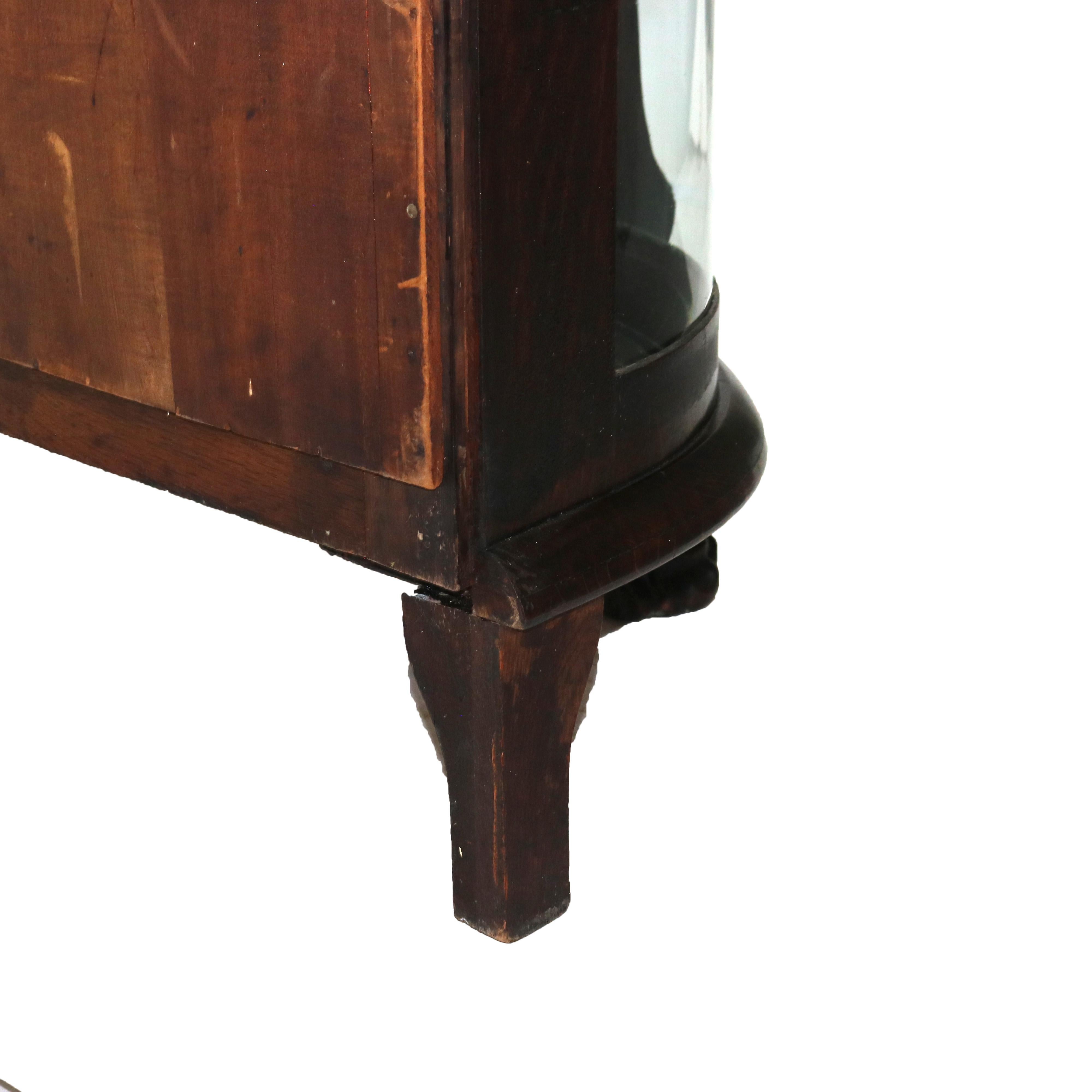 Antique RJ Horner Figural Carved Oak Curved Glass Paw Feet Curio Cabinet C1910 8