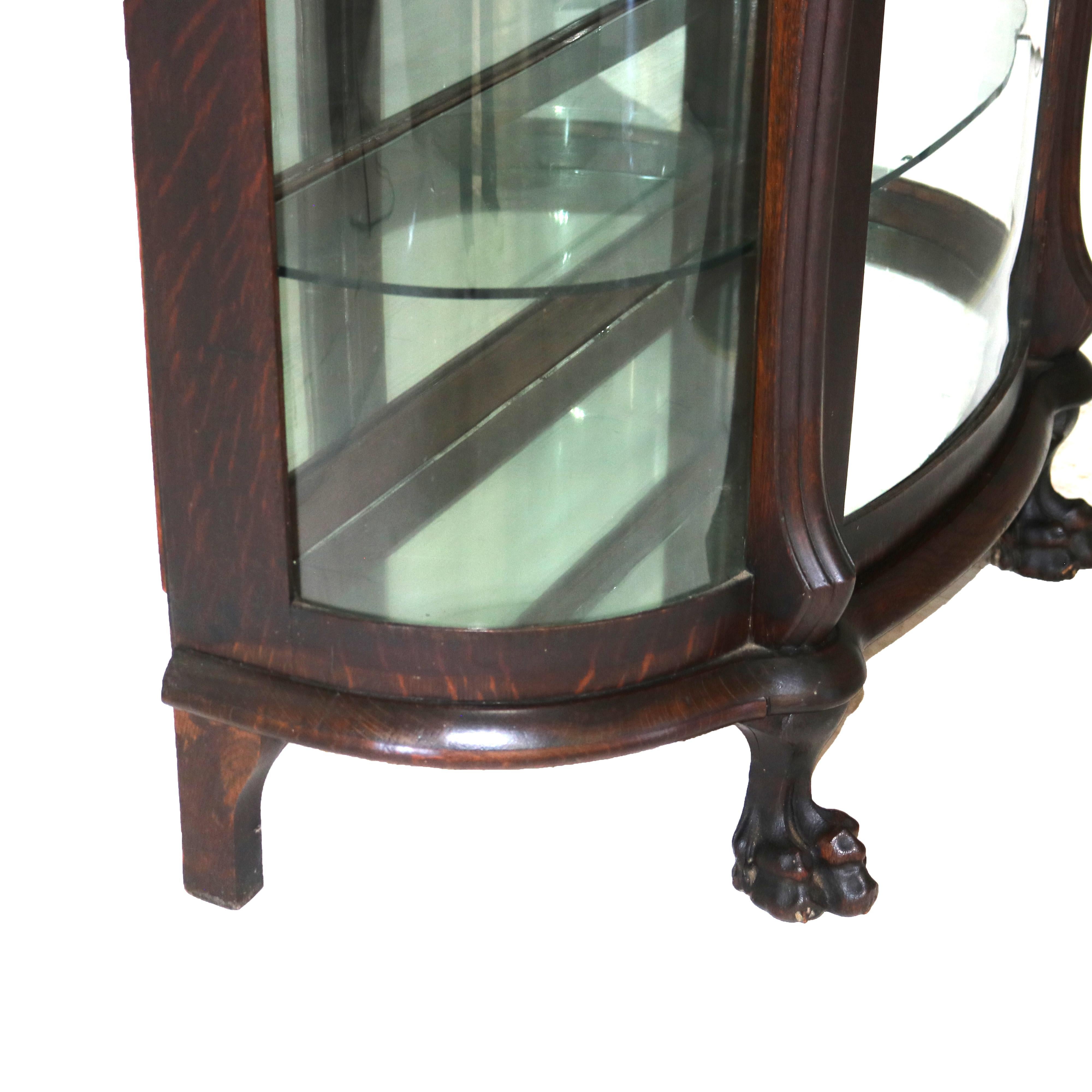 Antique RJ Horner Figural Carved Oak Curved Glass Paw Feet Curio Cabinet C1910 10