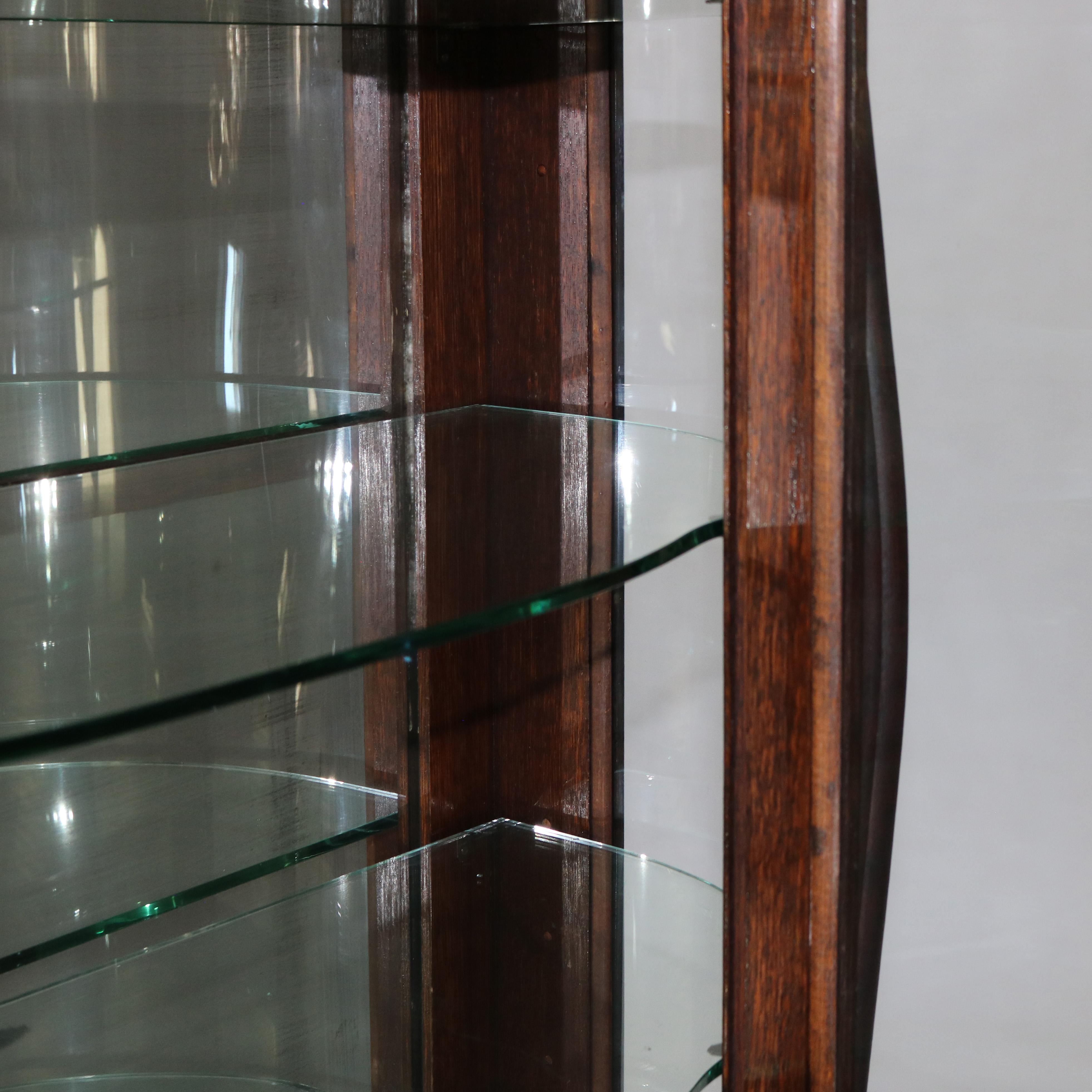Antique RJ Horner Figural Carved Oak Curved Glass Paw Feet Curio Cabinet C1910 12