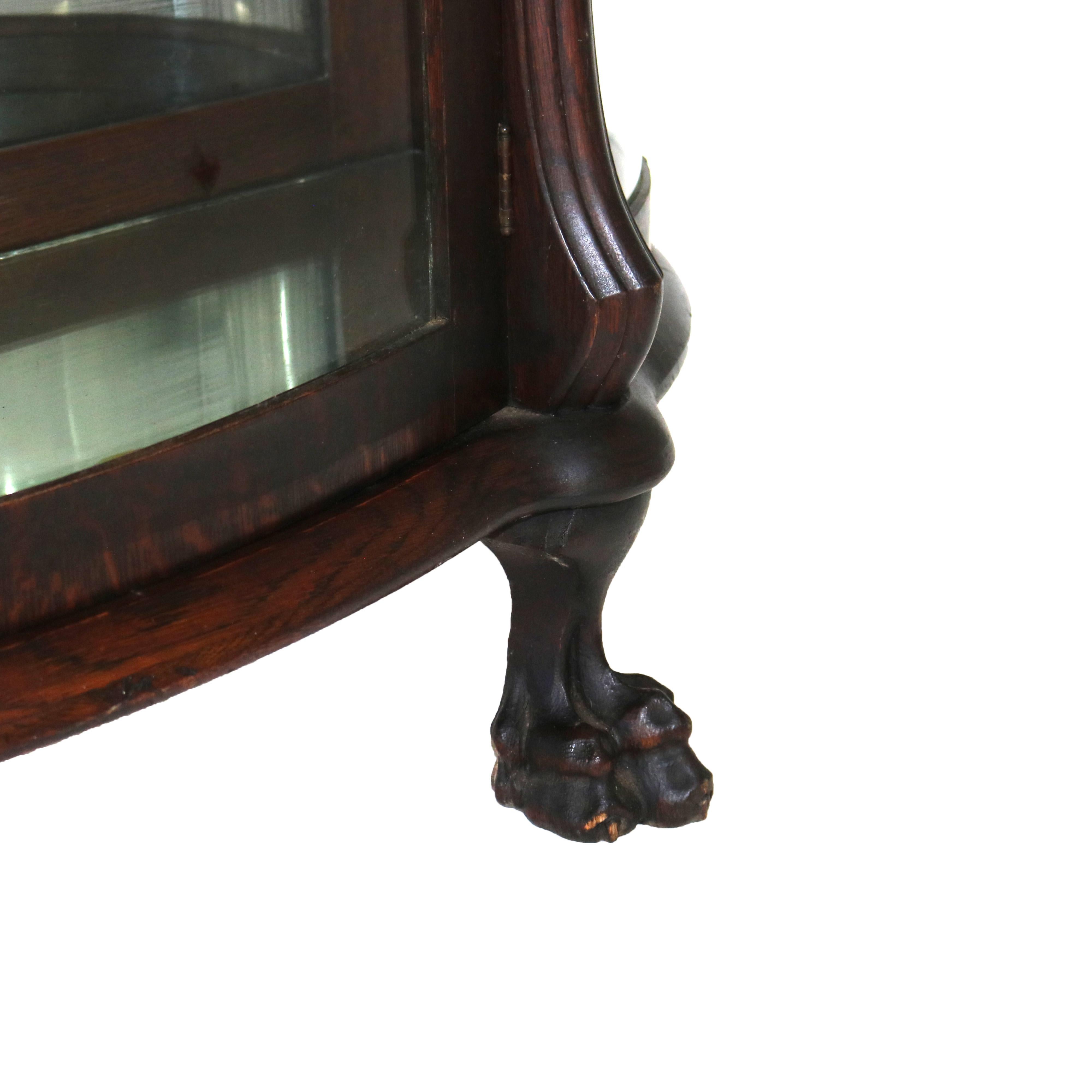 Antique RJ Horner Figural Carved Oak Curved Glass Paw Feet Curio Cabinet C1910 13