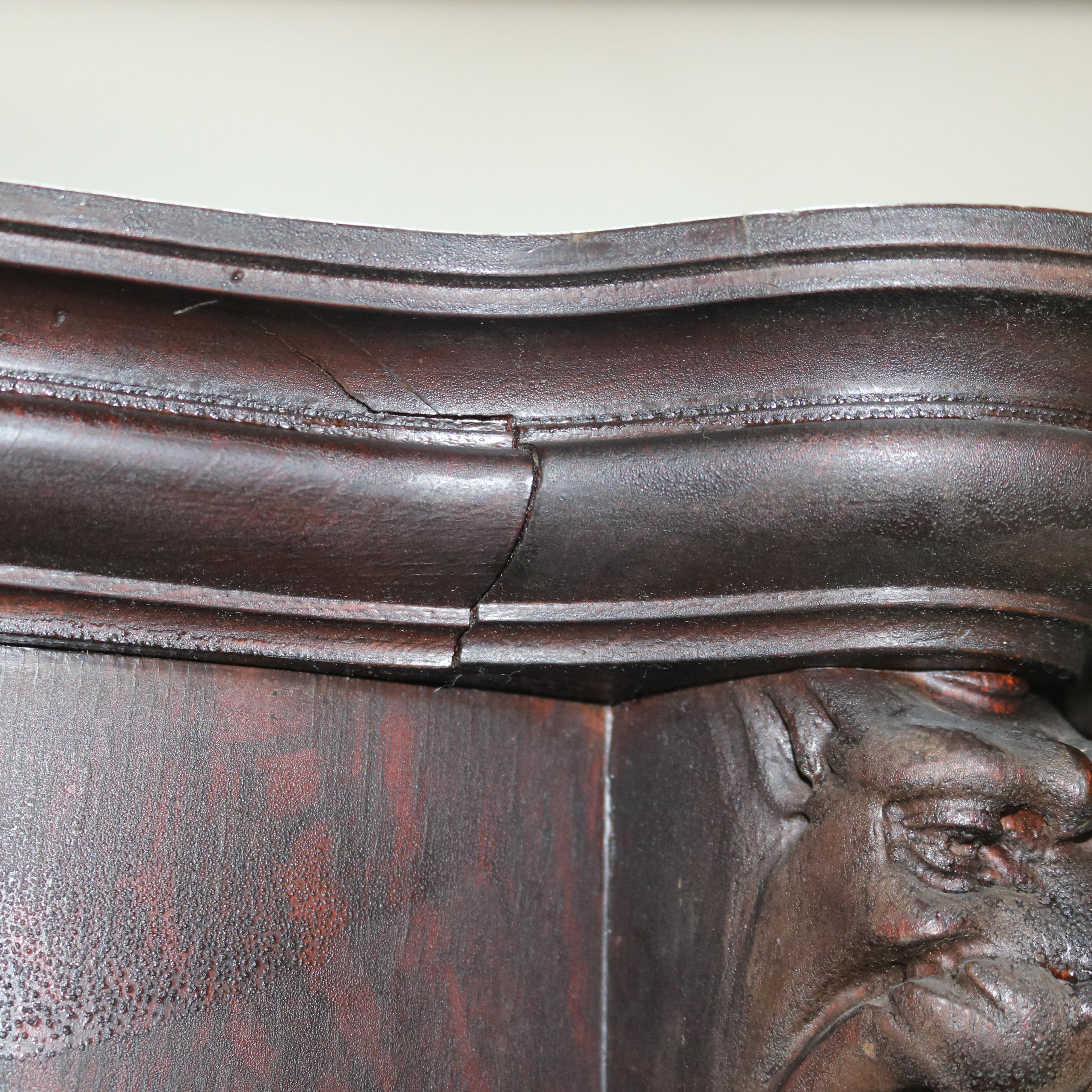 Antique RJ Horner Figural Carved Oak Curved Glass Paw Feet Curio Cabinet C1910 15