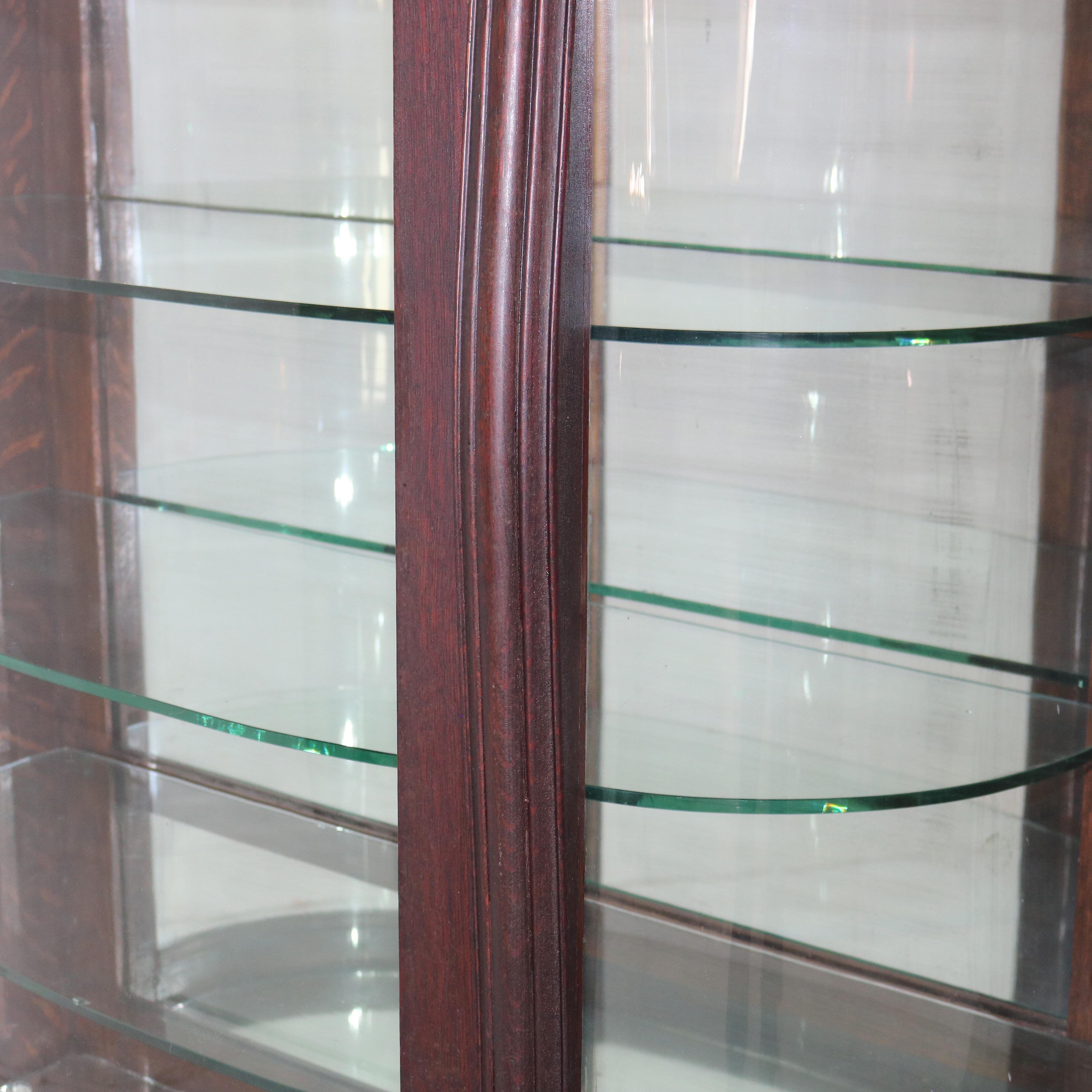Antique RJ Horner Figural Carved Oak Curved Glass Paw Feet Curio Cabinet C1910 In Good Condition In Big Flats, NY