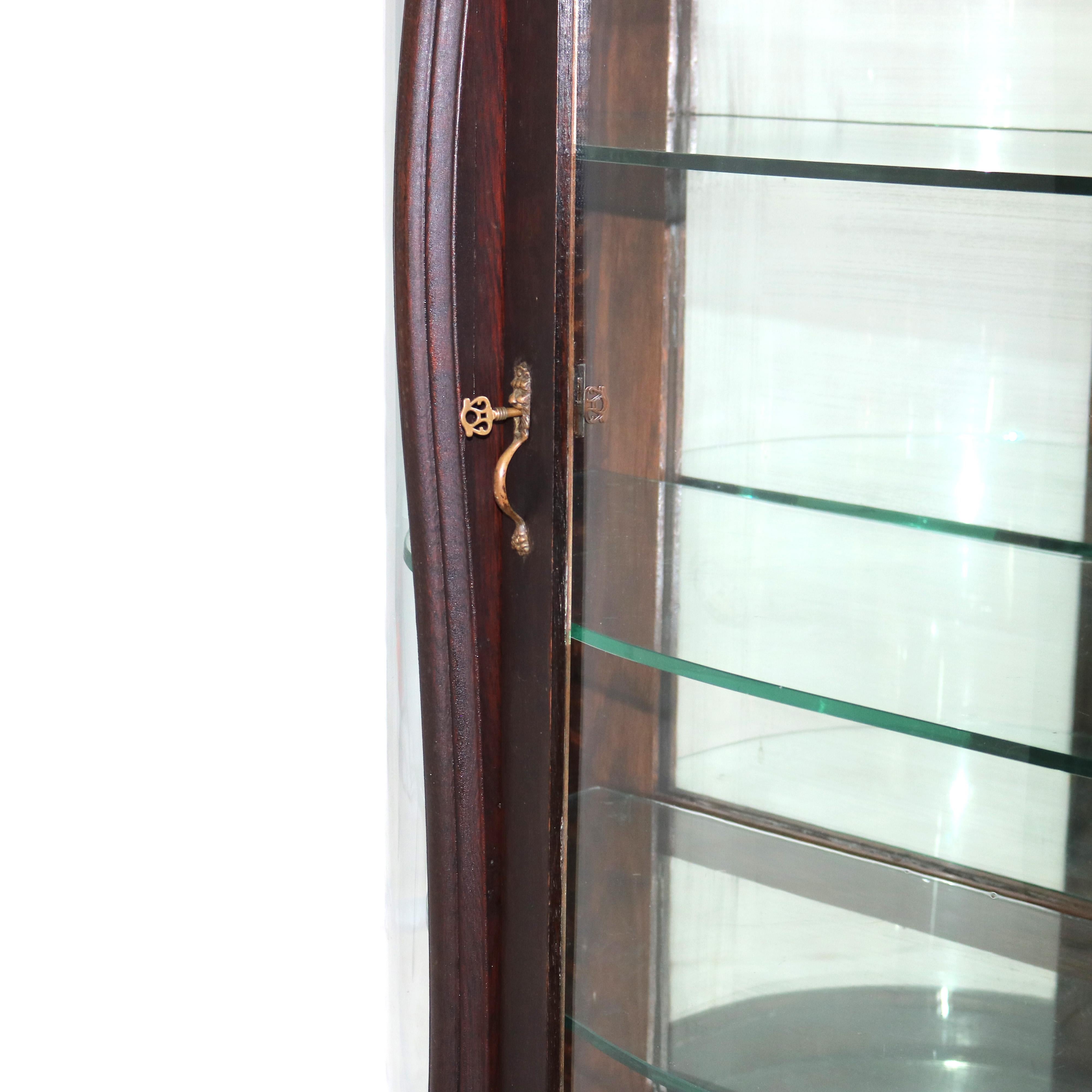 20th Century Antique RJ Horner Figural Carved Oak Curved Glass Paw Feet Curio Cabinet C1910