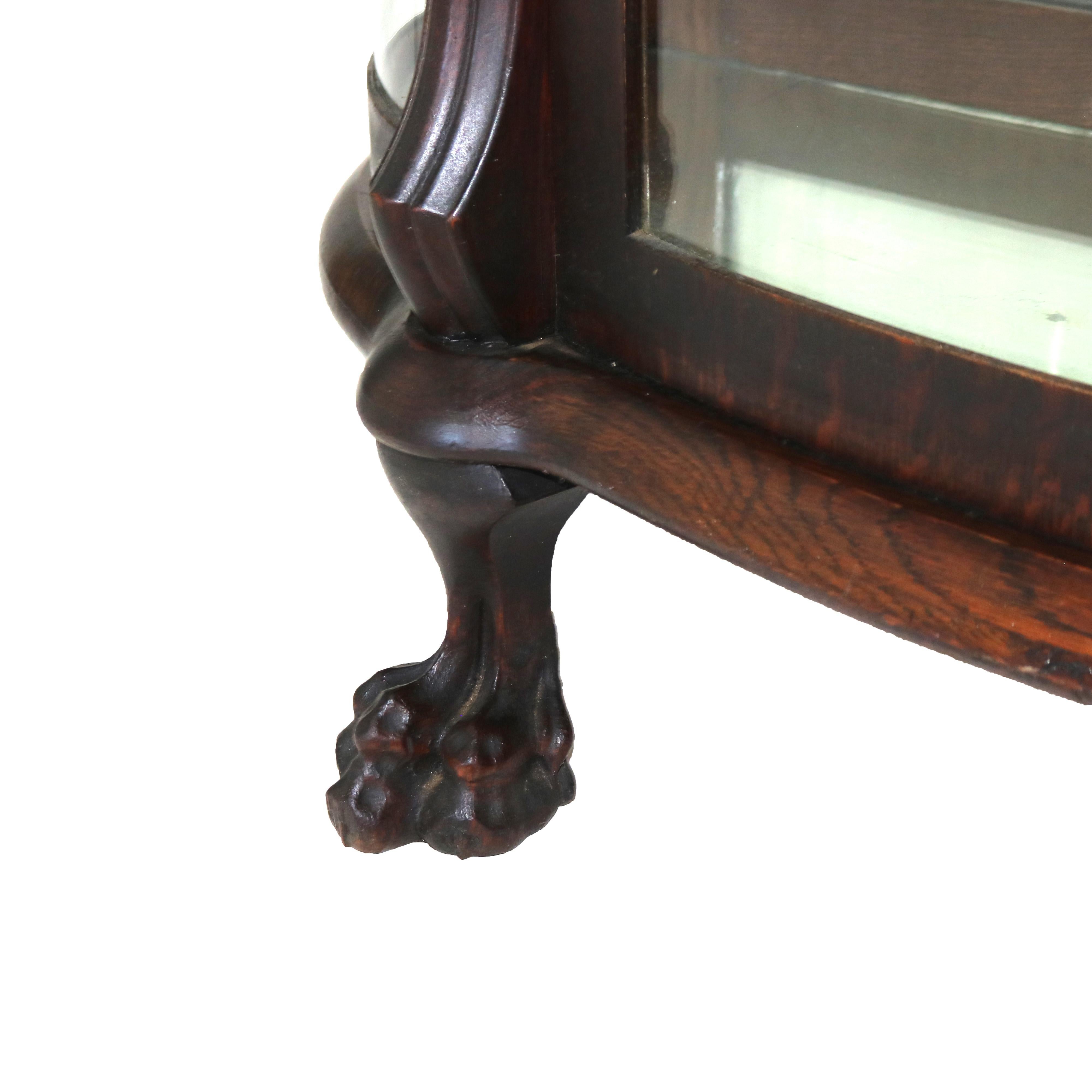 Antique RJ Horner Figural Carved Oak Curved Glass Paw Feet Curio Cabinet C1910 1