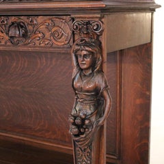 Antique RJ Horner Figural Carved Oak Server with Figural Caryatids C1900