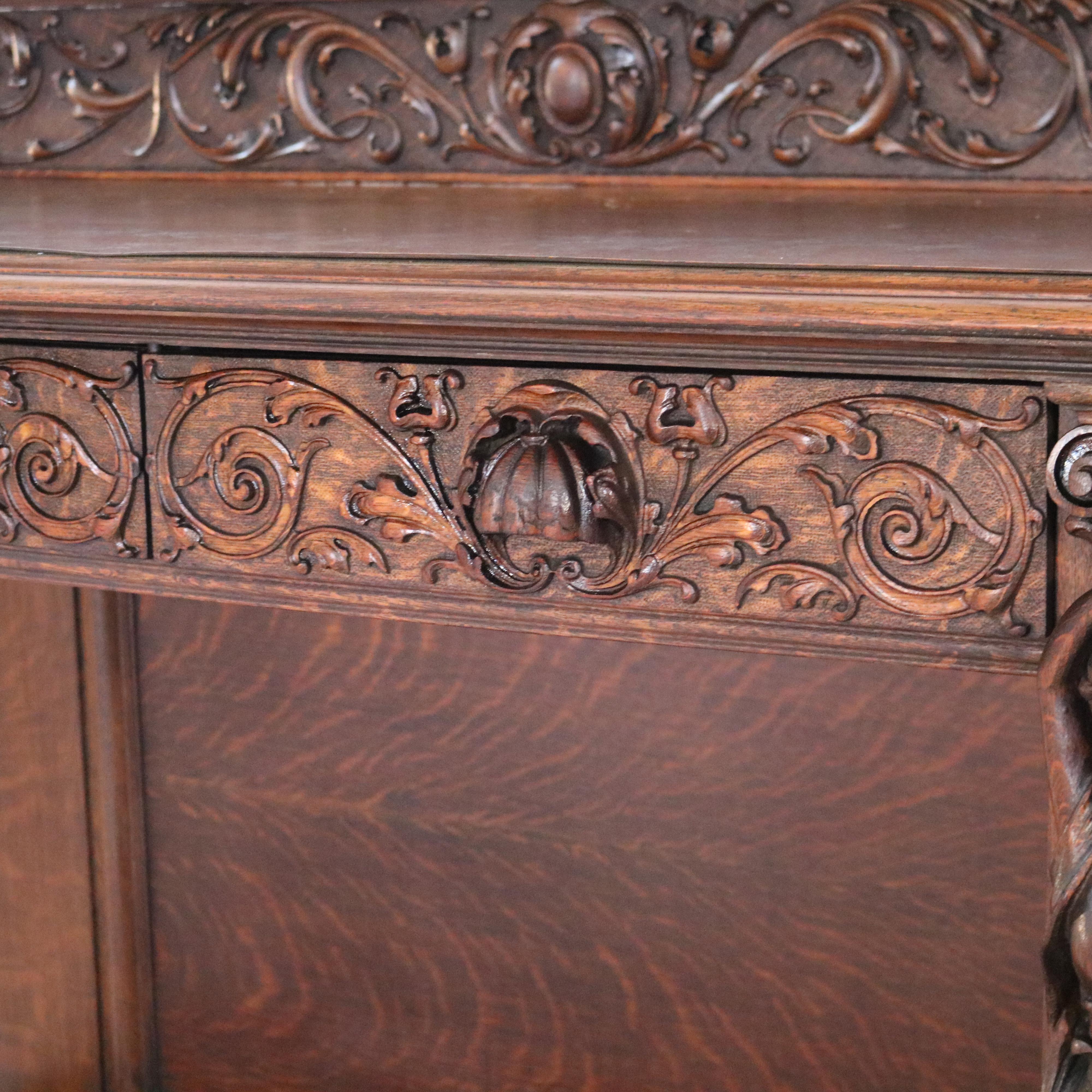 Antique RJ Horner Figural Carved Oak Server with Figural Caryatids C1900 In Good Condition In Big Flats, NY