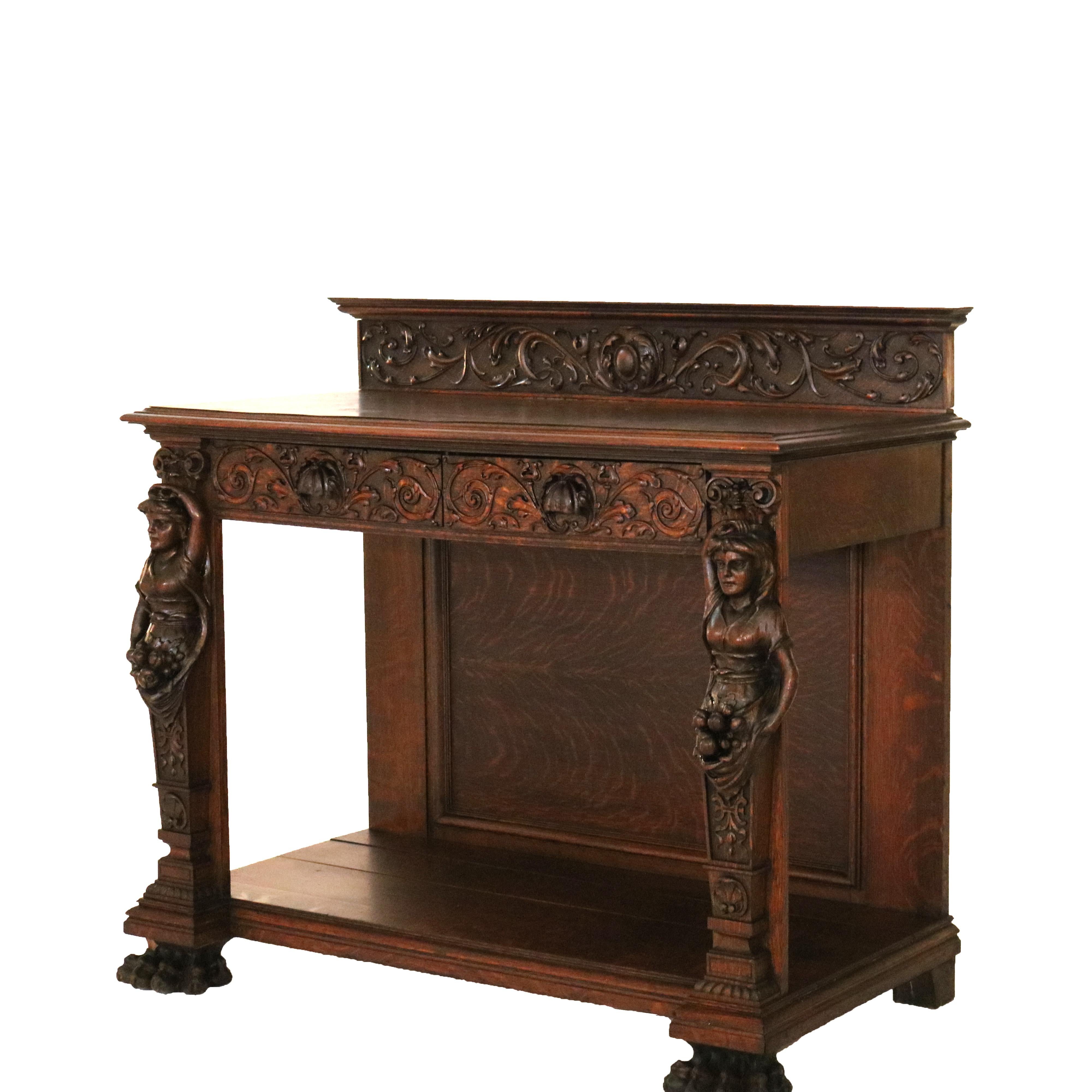 Antique RJ Horner Figural Carved Oak Server with Figural Caryatids C1900 2