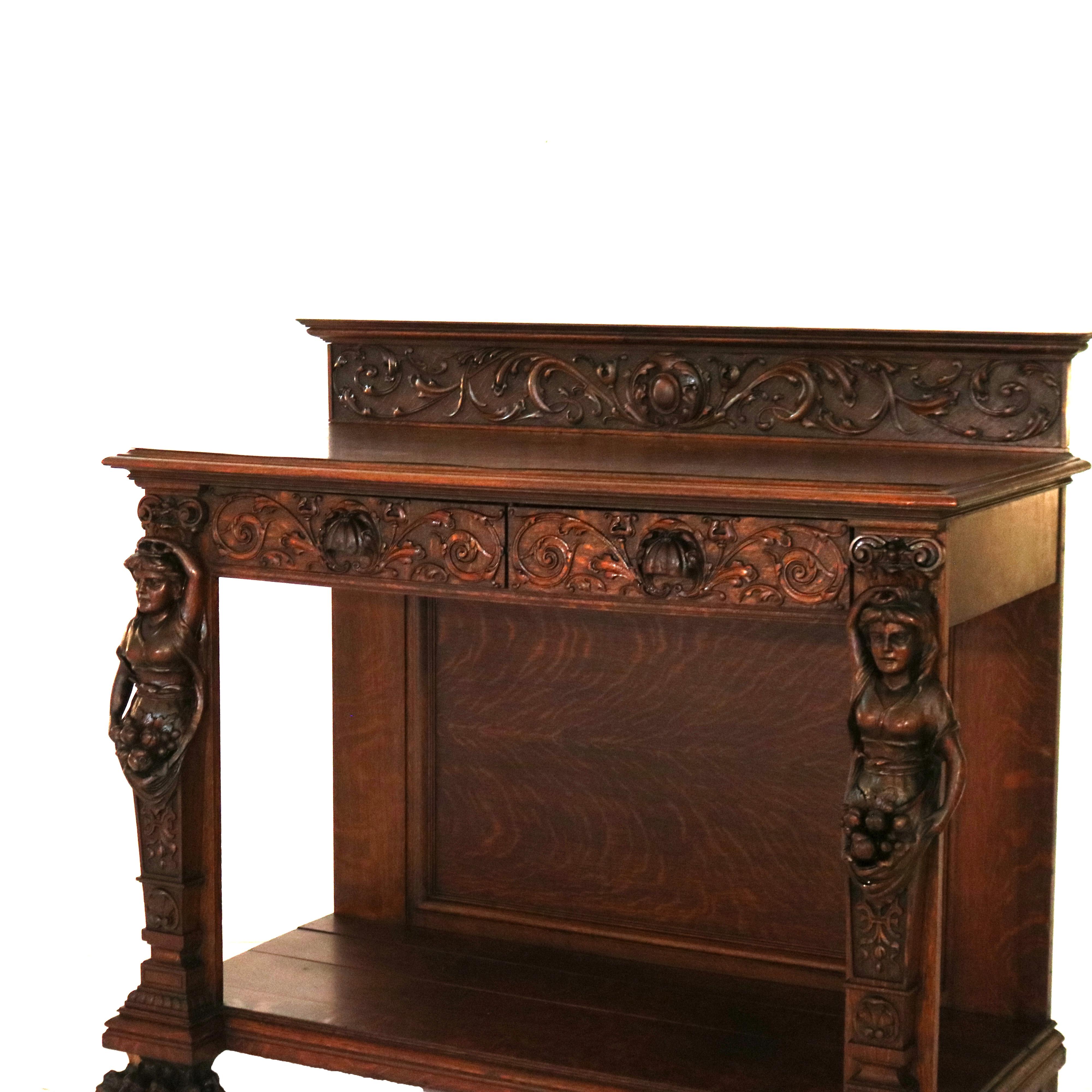 Antique RJ Horner Figural Carved Oak Server with Figural Caryatids C1900 3