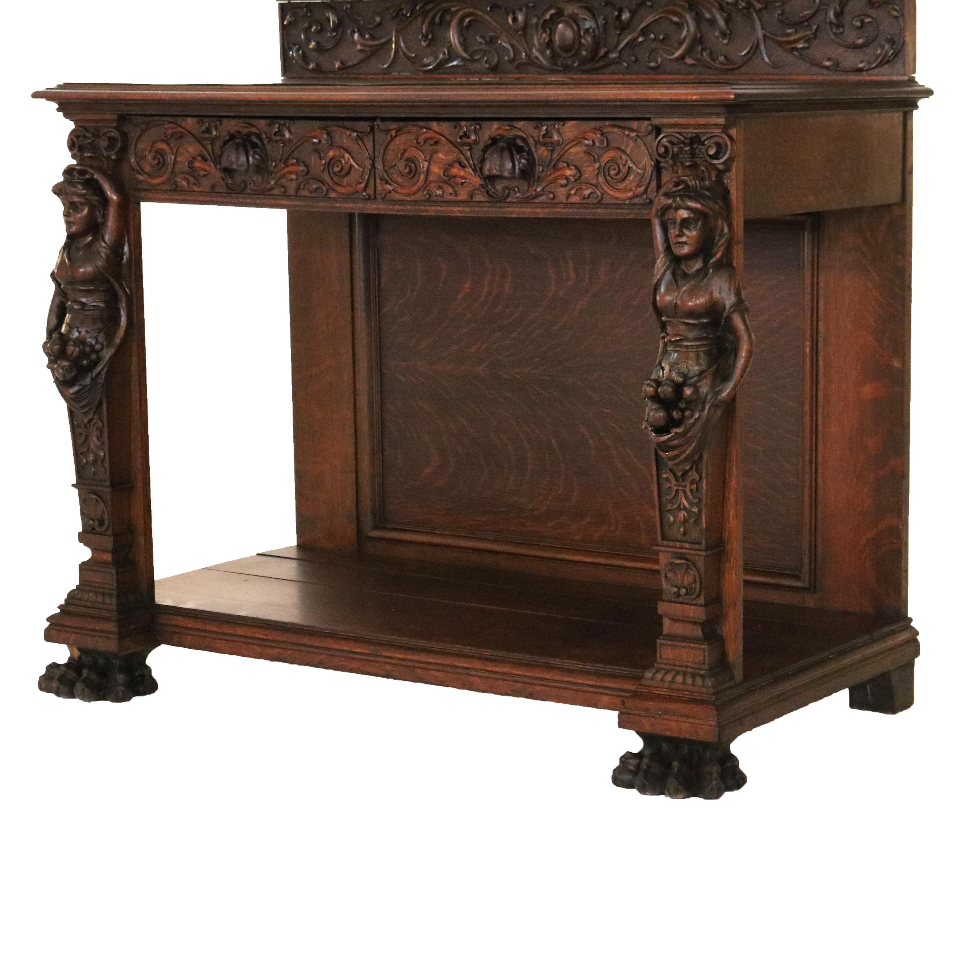 Antique RJ Horner Figural Carved Oak Server with Figural Caryatids C1900 4