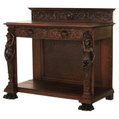 Antique RJ Horner Figural Carved Oak Server with Figural Caryatids C1900