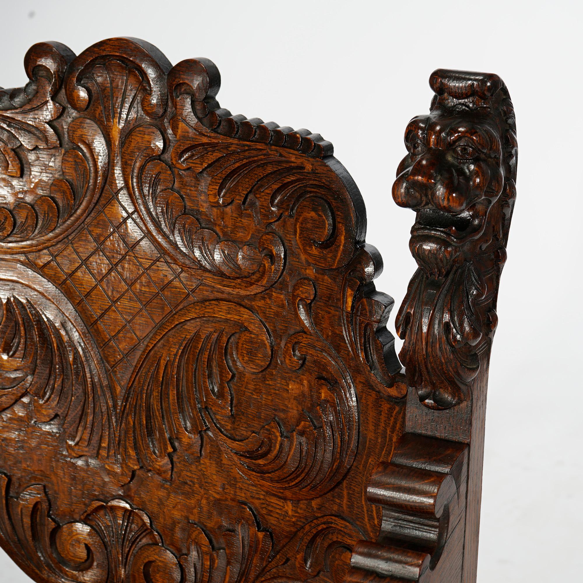 Antique RJ Horner Figural Oak Directors Curule Chair with Lions & Wind God, 1900 2