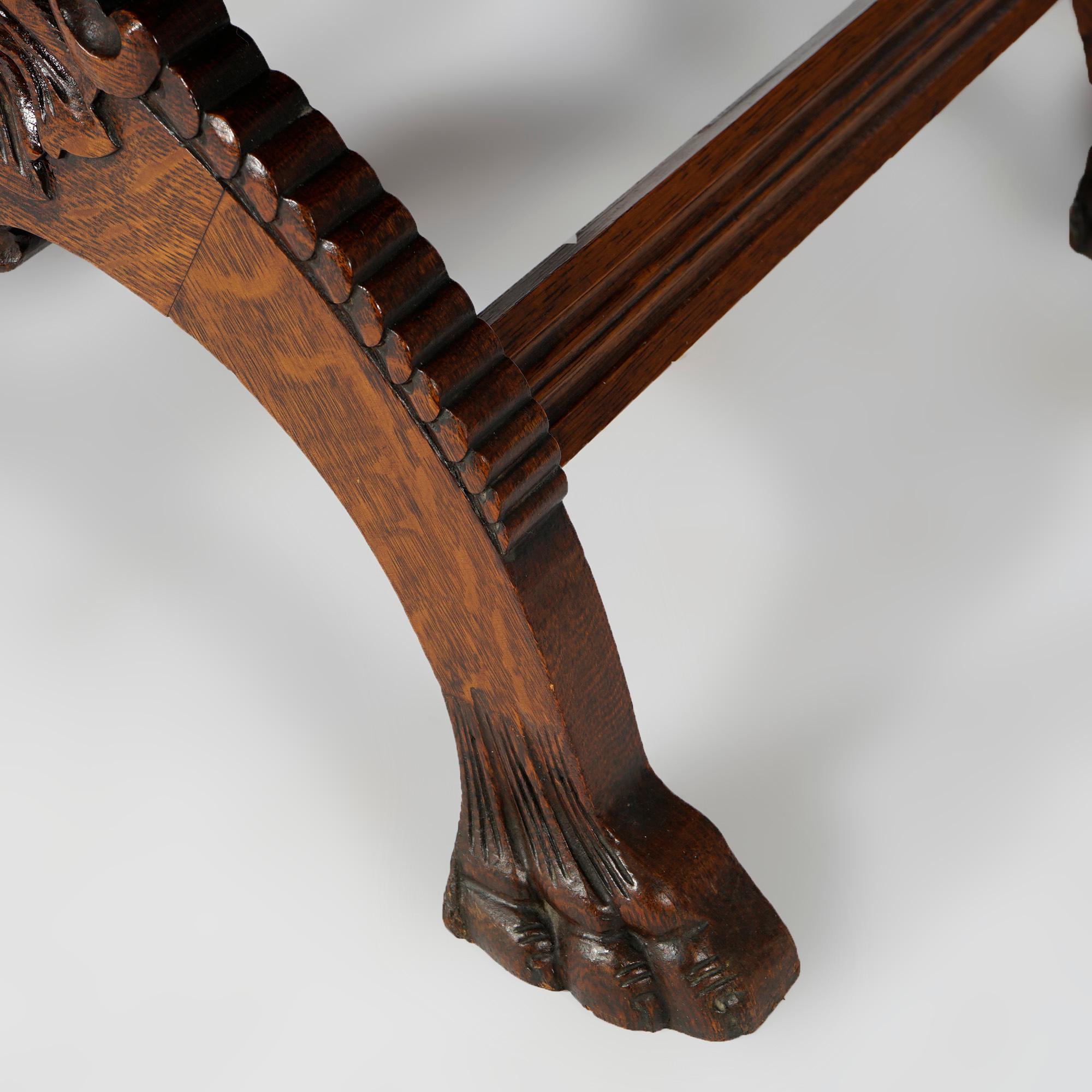 Antique RJ Horner Figural Oak Directors Curule Chair with Lions & Wind God, 1900 3