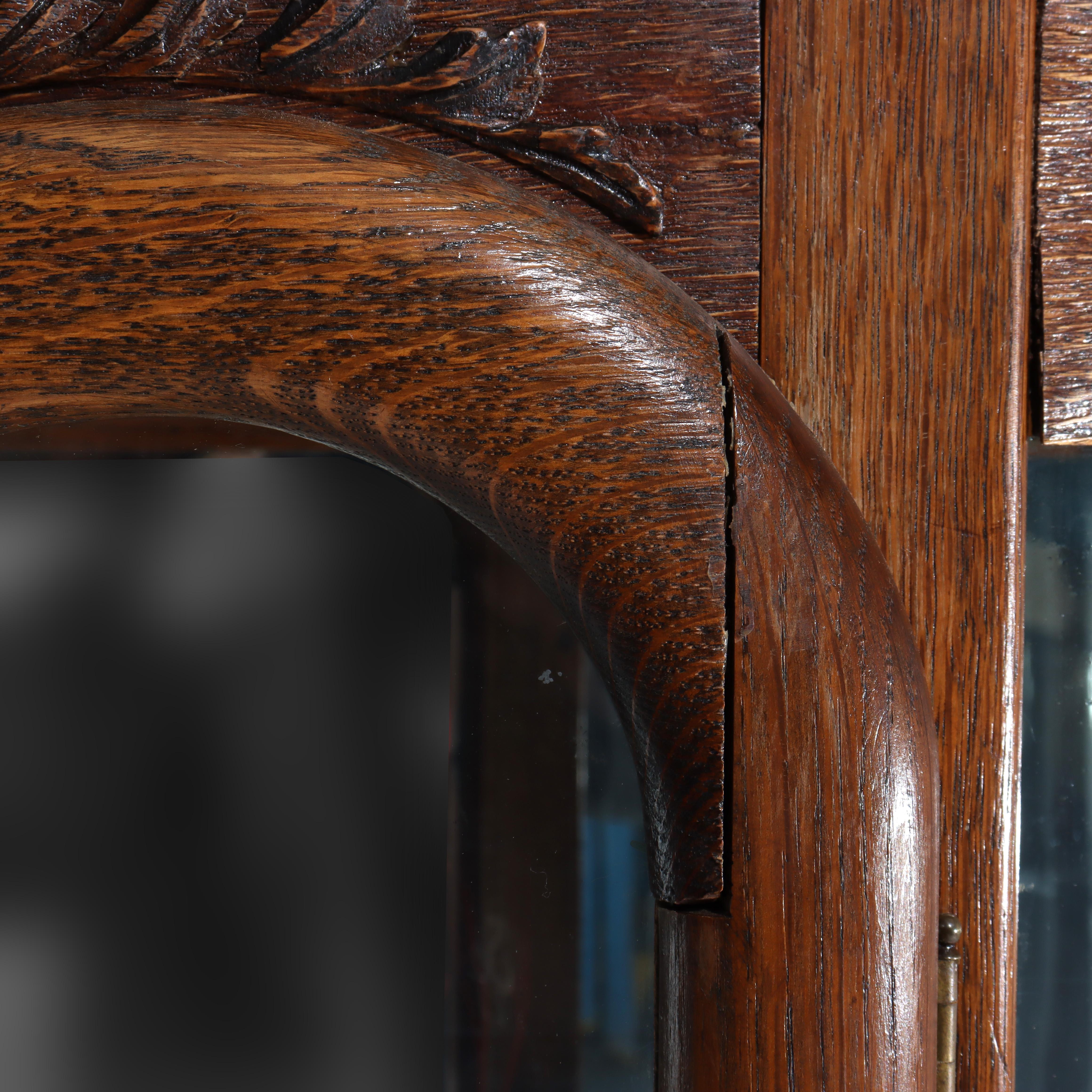 Antique RJ Horner Foliate Carved Oak China Cabinet Con Specchio c1900 in vendita 4