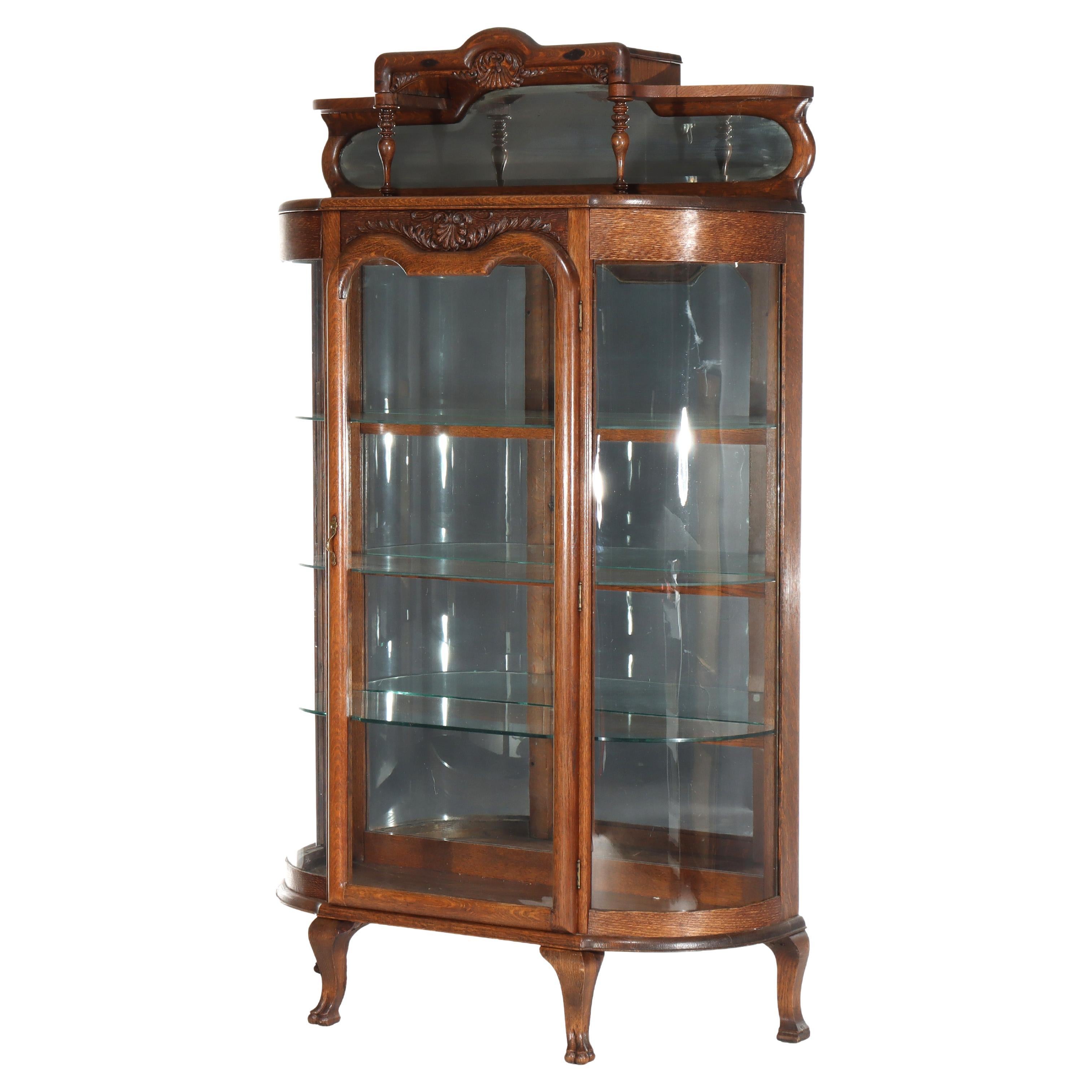 Antike RJ Horner Foliate geschnitzt Eiche China Cabinet mit Spiegel c1900