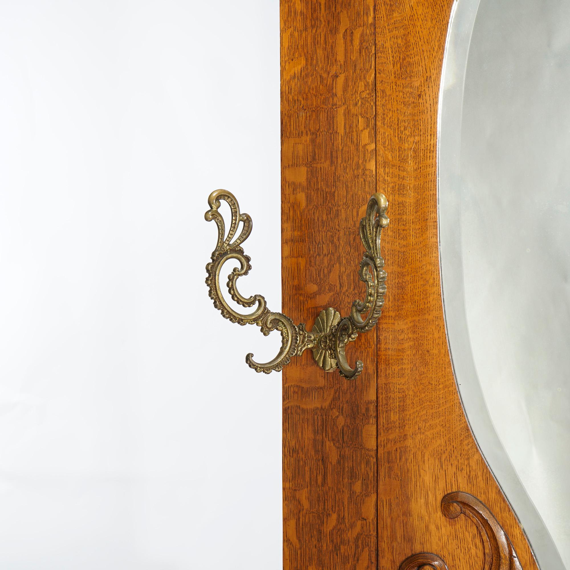 Antique RJ Horner Golden Oak Hall Seat with Horse Shoe Form Mirror circa 1900 2