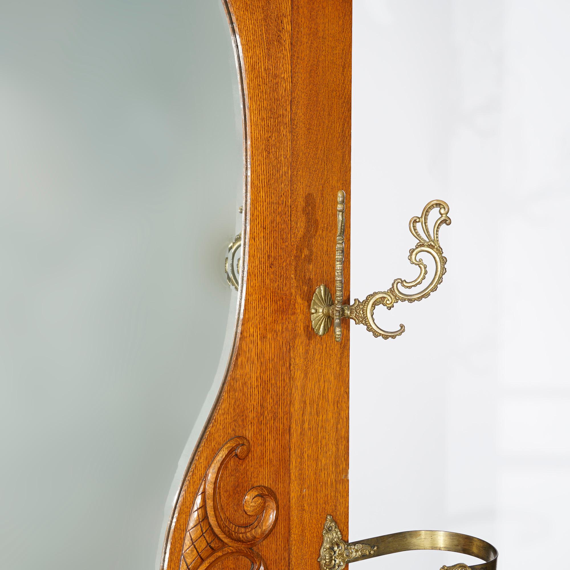 Antique RJ Horner Golden Oak Hall Seat with Horse Shoe Form Mirror circa 1900 3