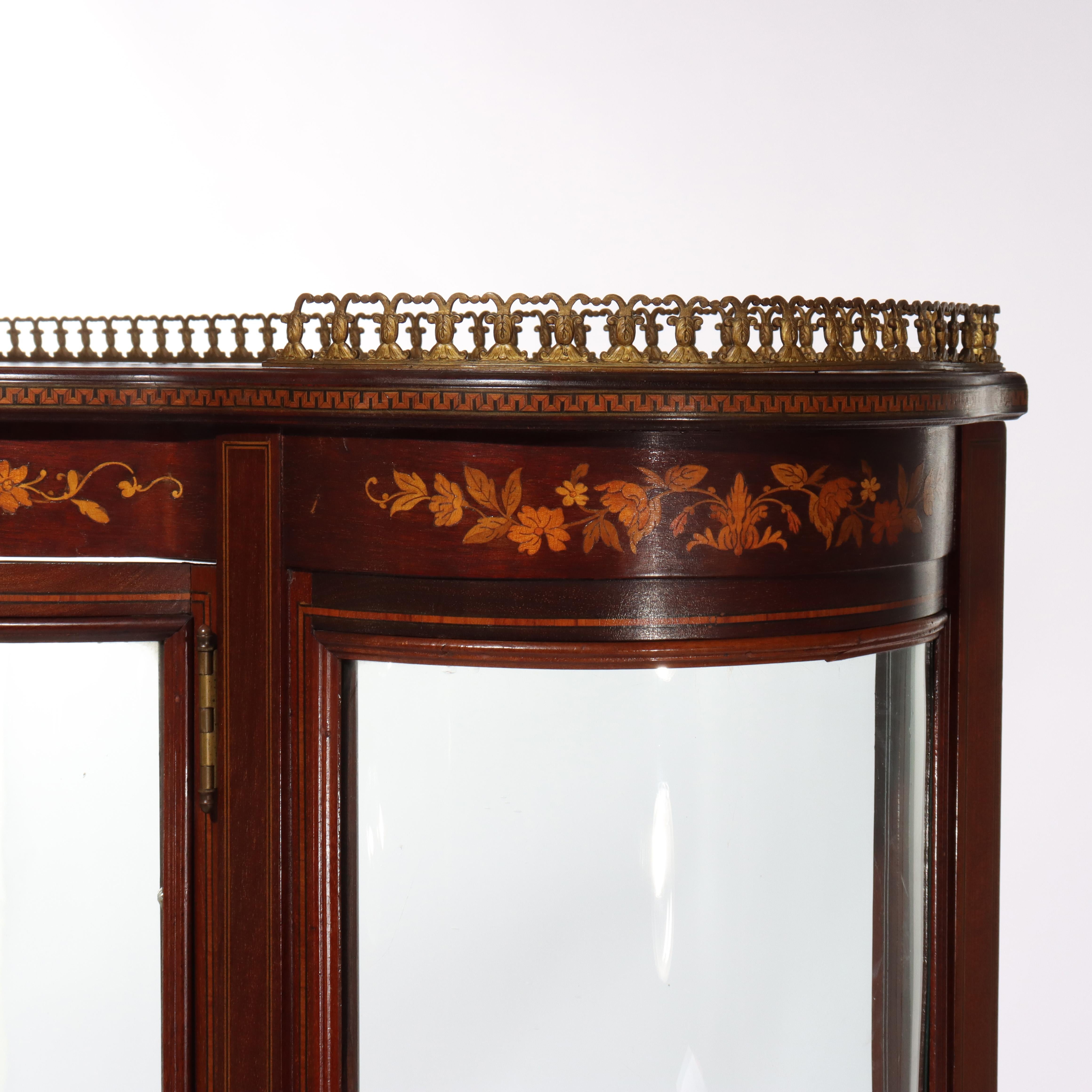 Antique RJ Horner Inlaid Mahogany & Marquetry Vitrine 19thC In Good Condition For Sale In Big Flats, NY