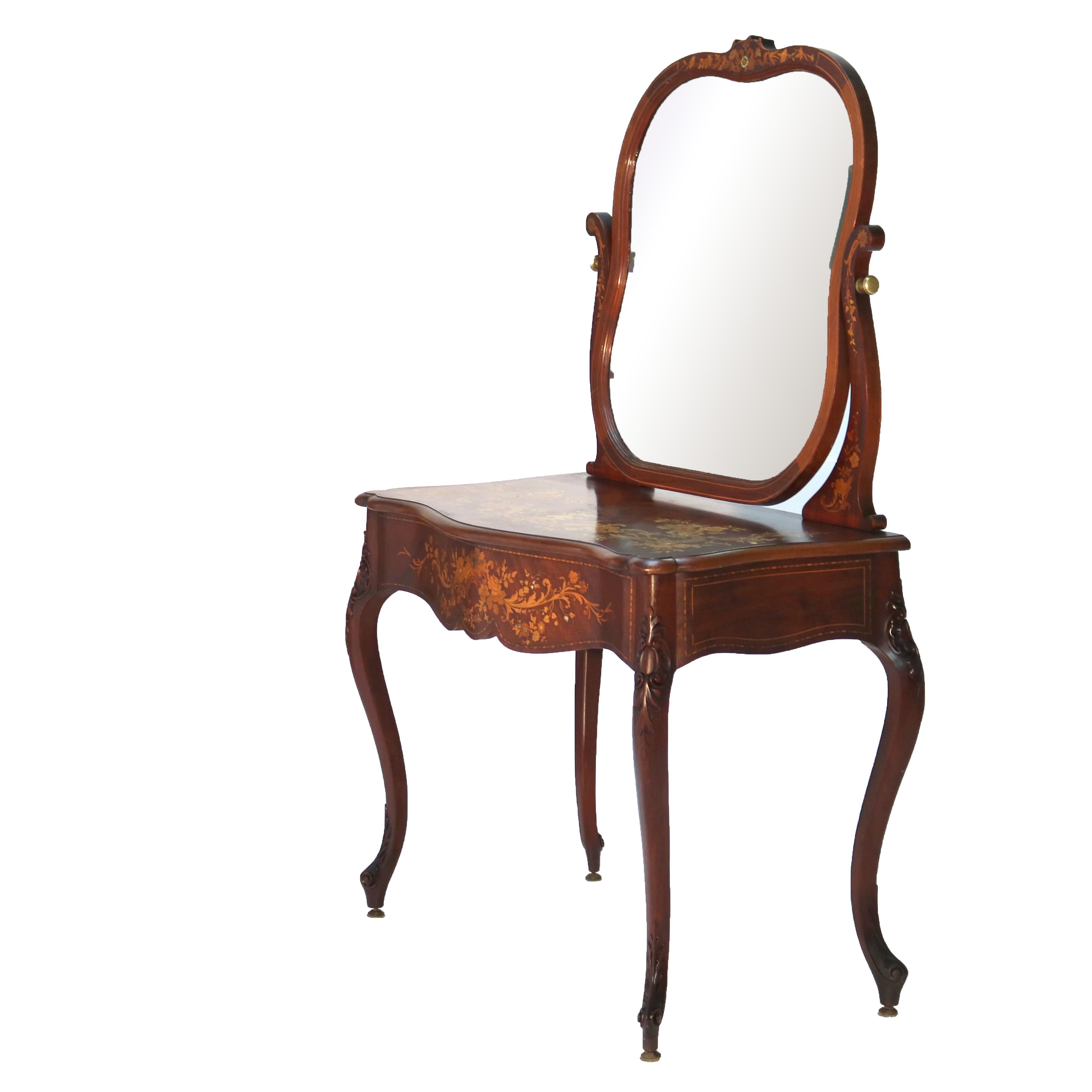 Antico tavolino da toilette RJ Horner in mogano e intarsio floreale C1900 in vendita 6