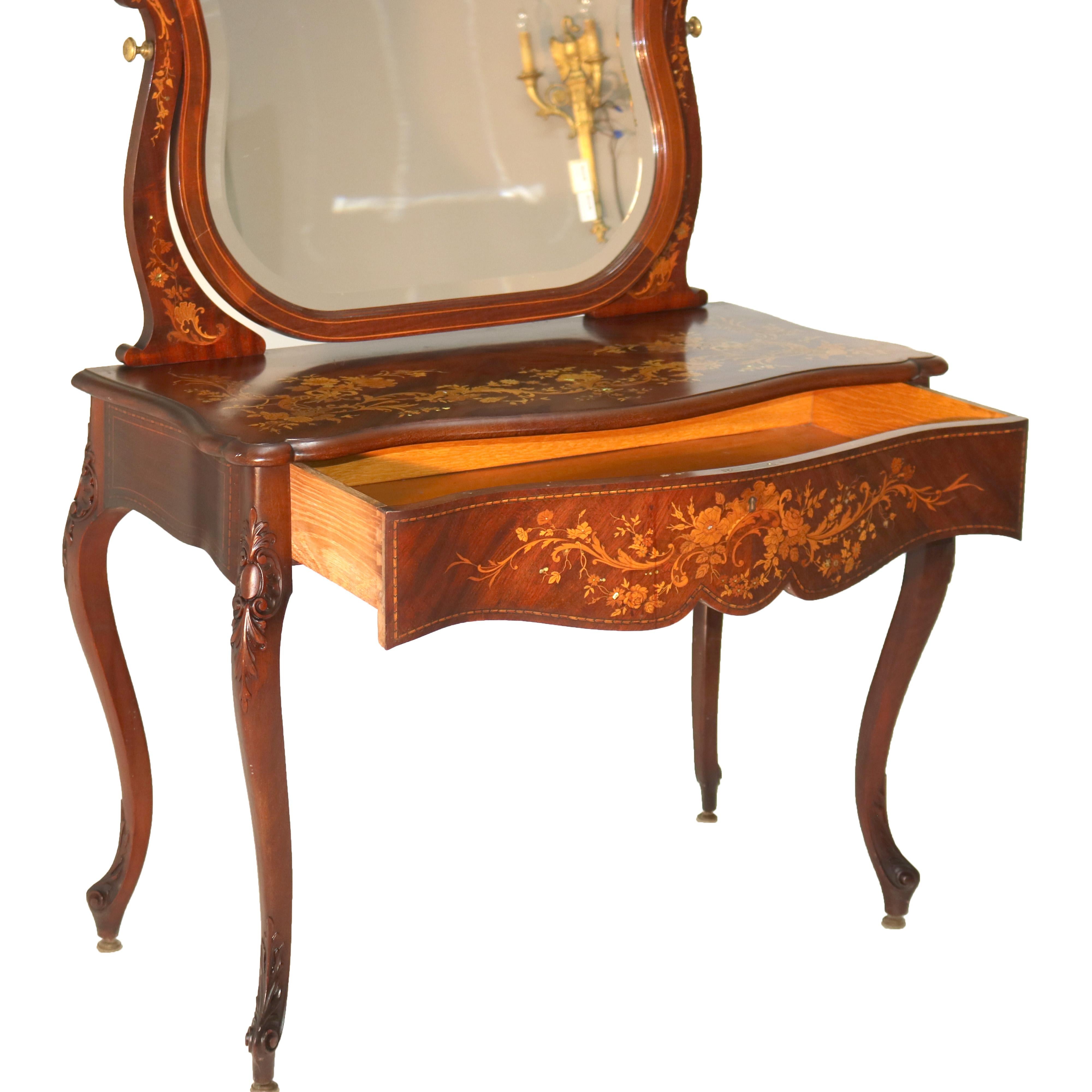 Antico tavolino da toilette RJ Horner in mogano e intarsio floreale C1900 in vendita 13